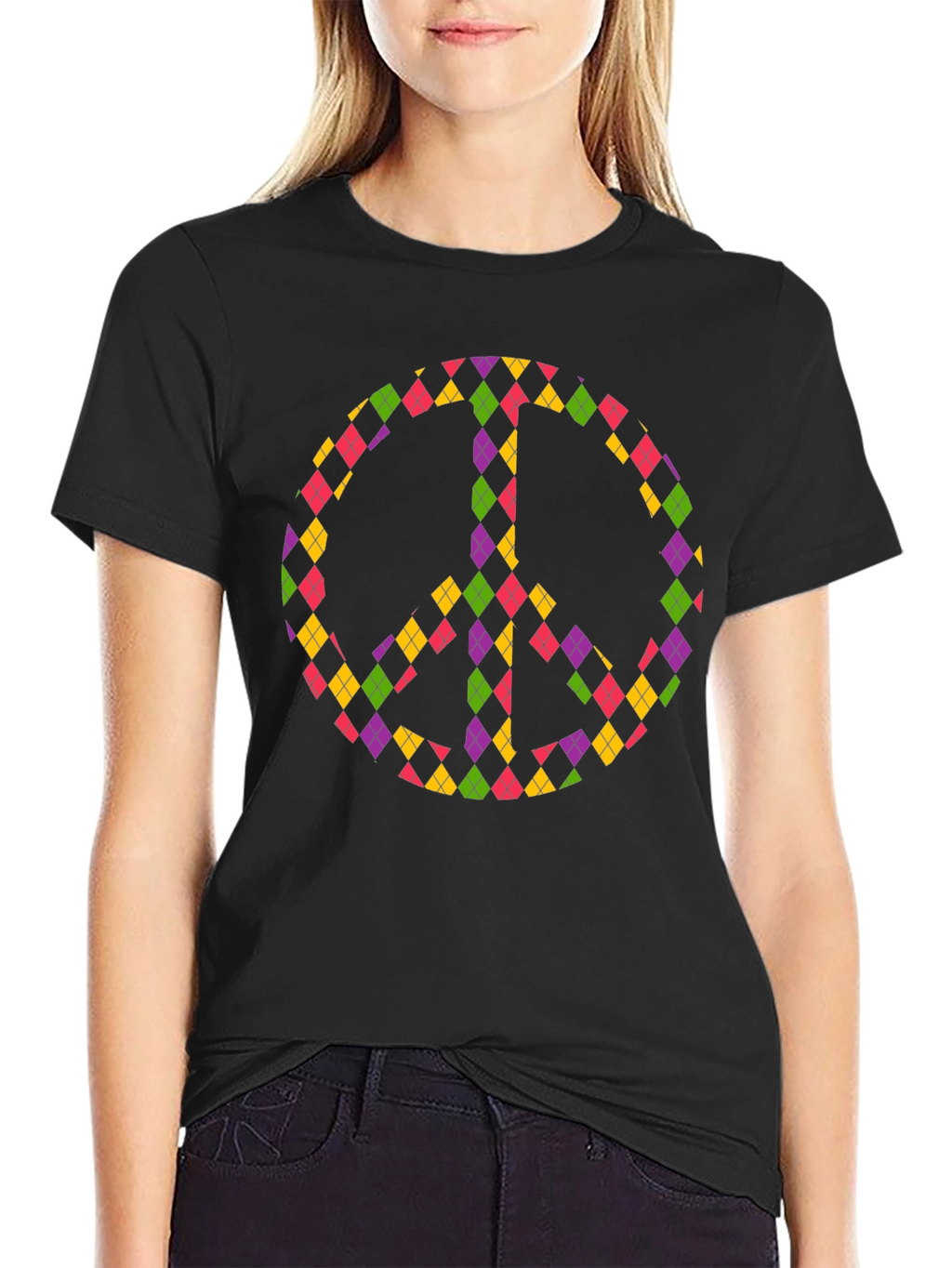 Peace Sign Argyle Tee - Black