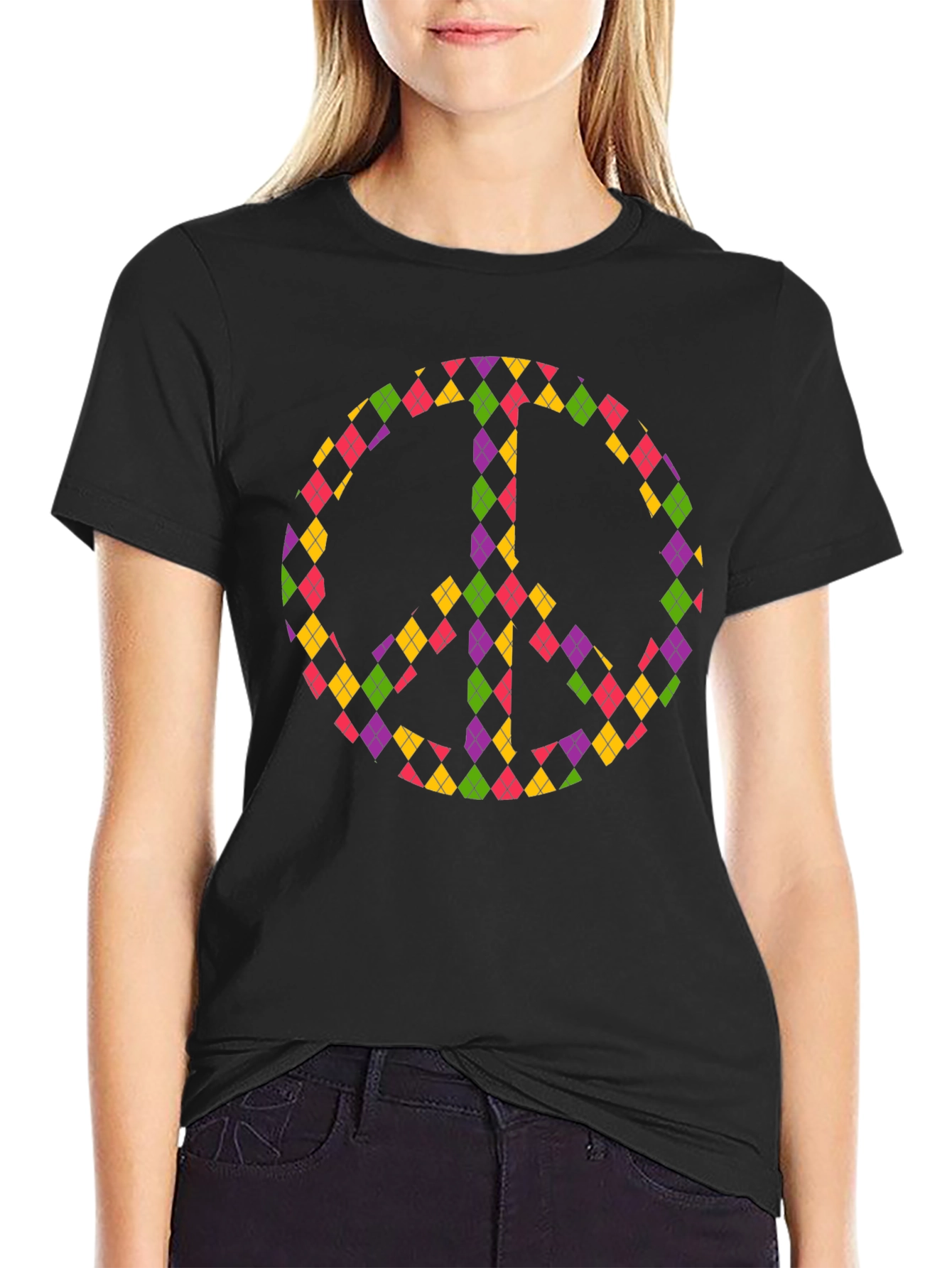Peace Sign Argyle Tee - Black