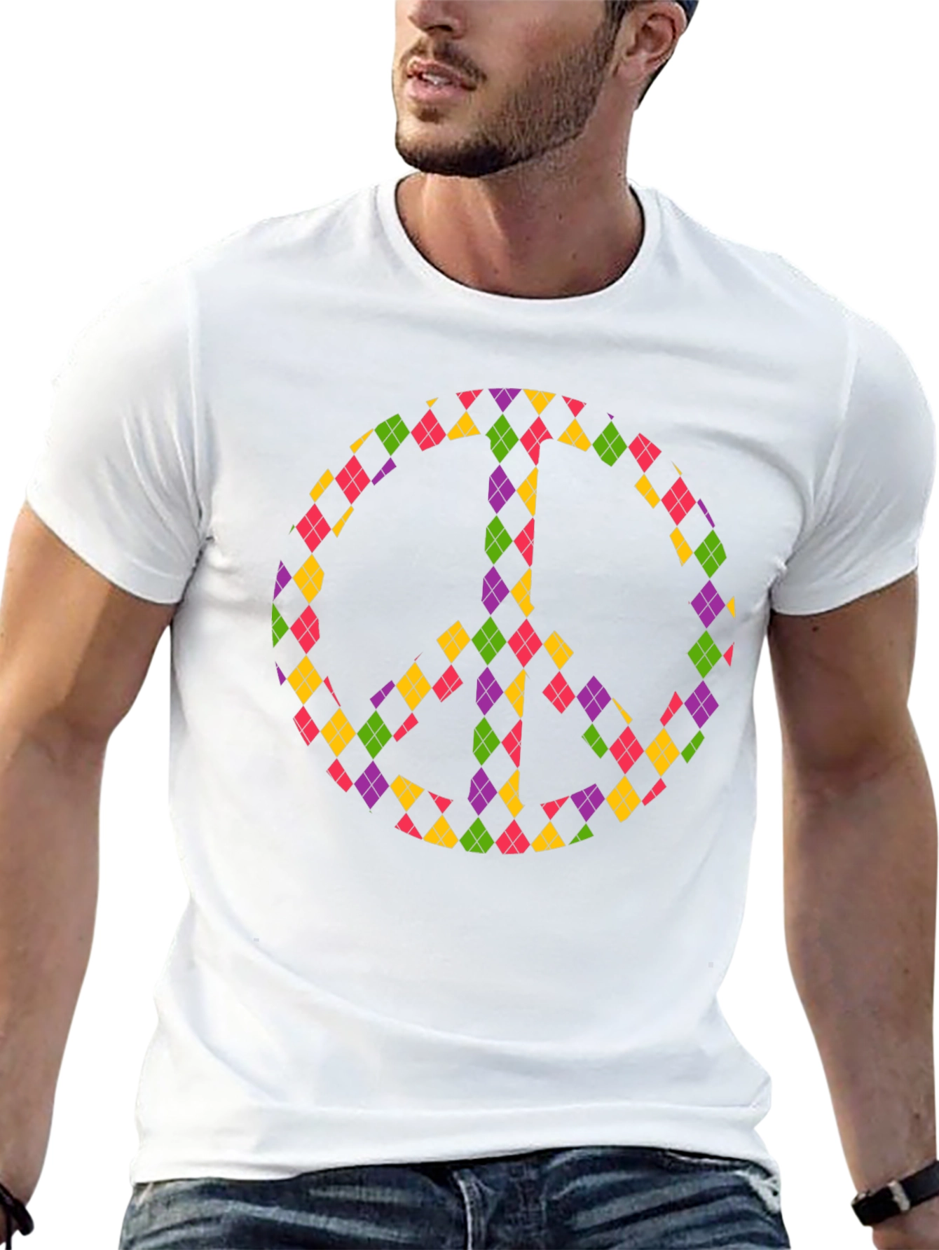 Peace Sign Argyle Tee - Black