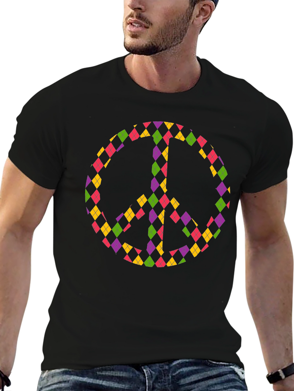 Peace Sign Argyle Tee - Black