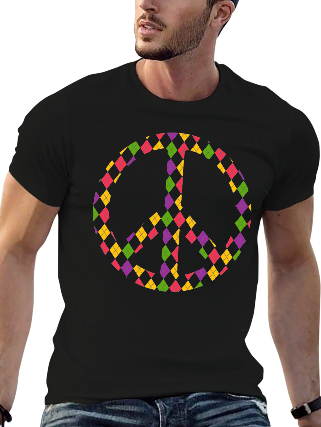 Peace Sign Argyle Tee - Black