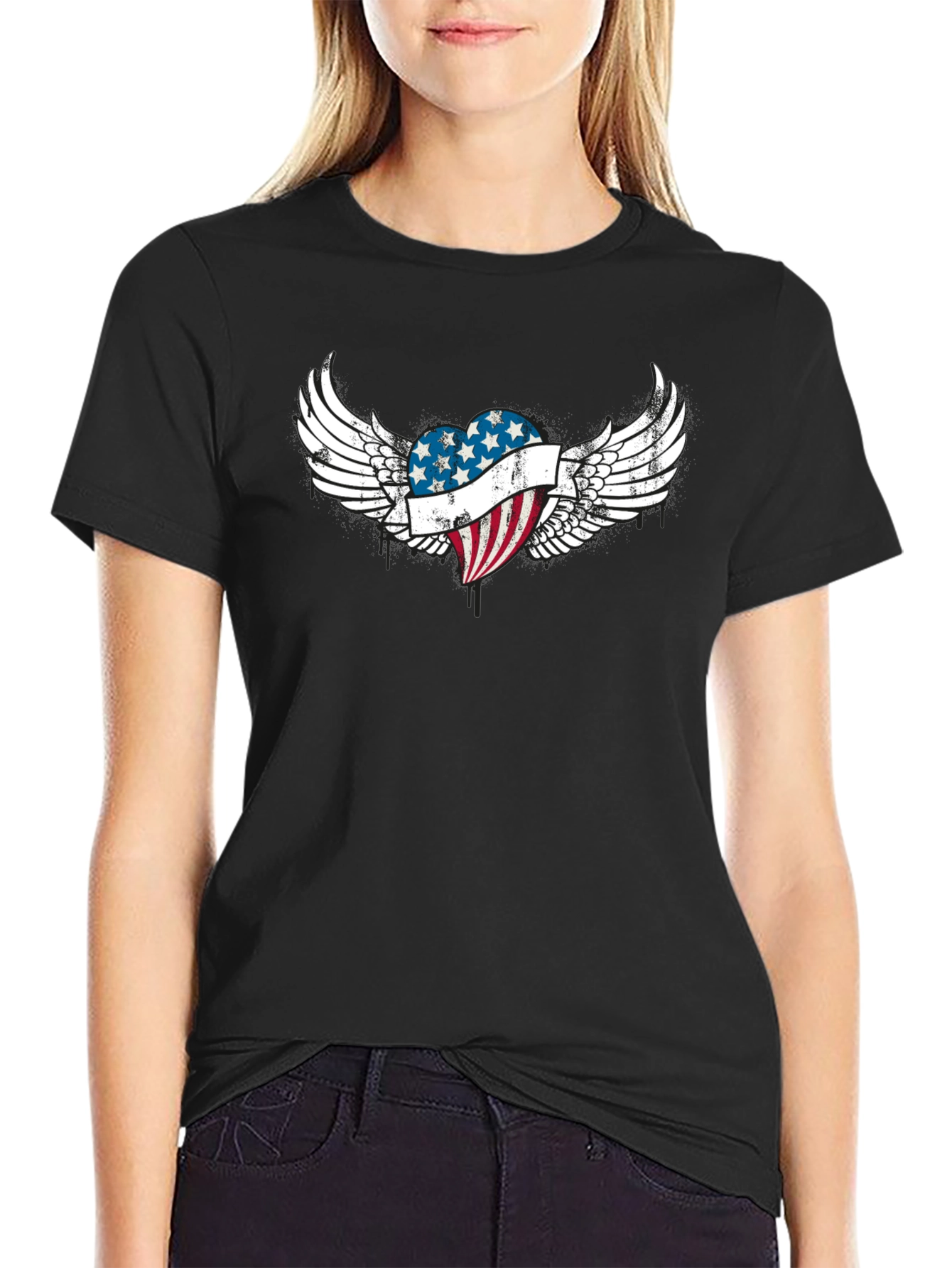 Patriotic Heart Wings T-Shirt - USA Flag Graphic Tee