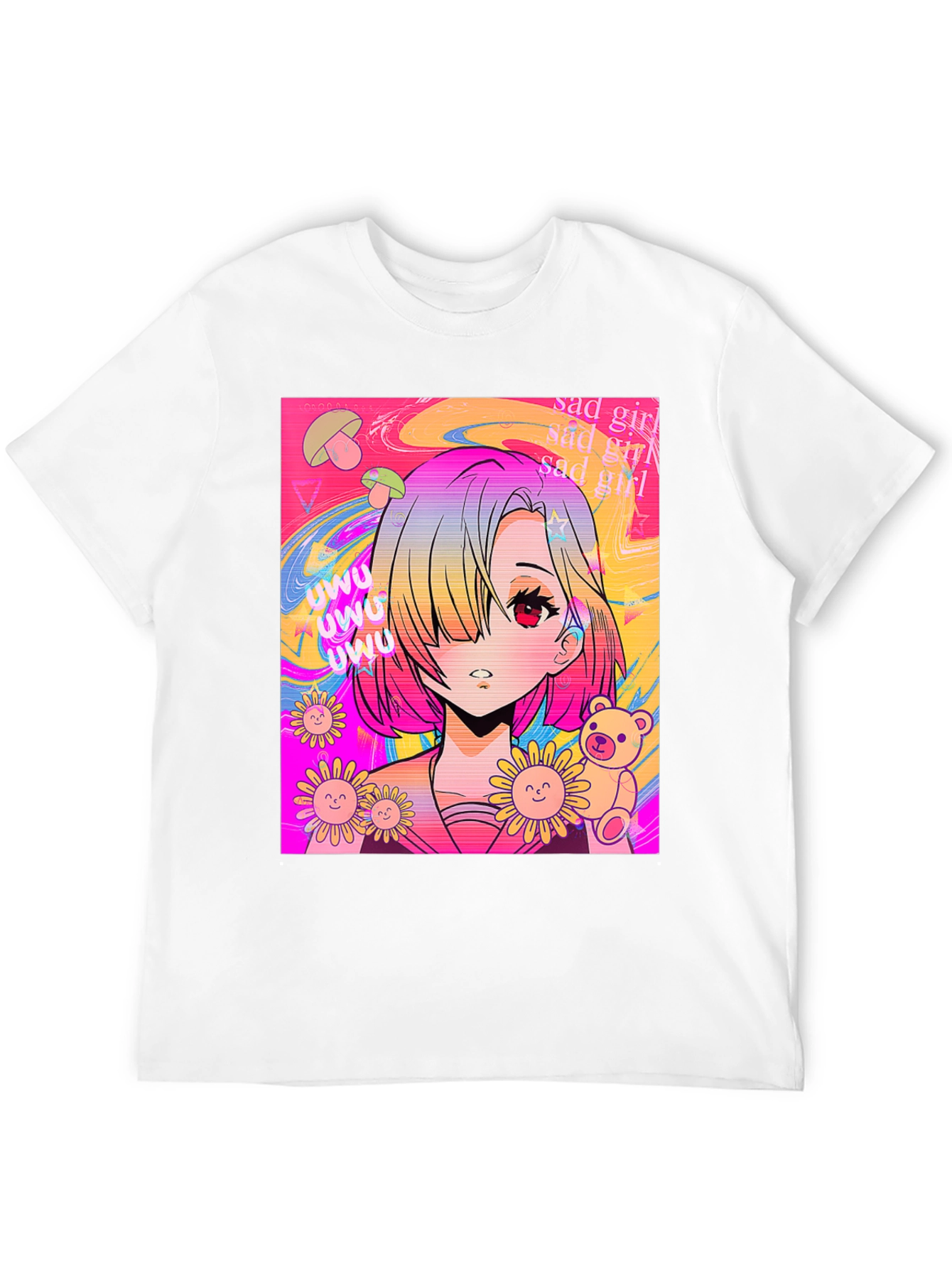 Anime Sad Girl Vaporwave Black T-Shirt