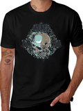 Grunge Skull Rose Graphic Black T-Shirt