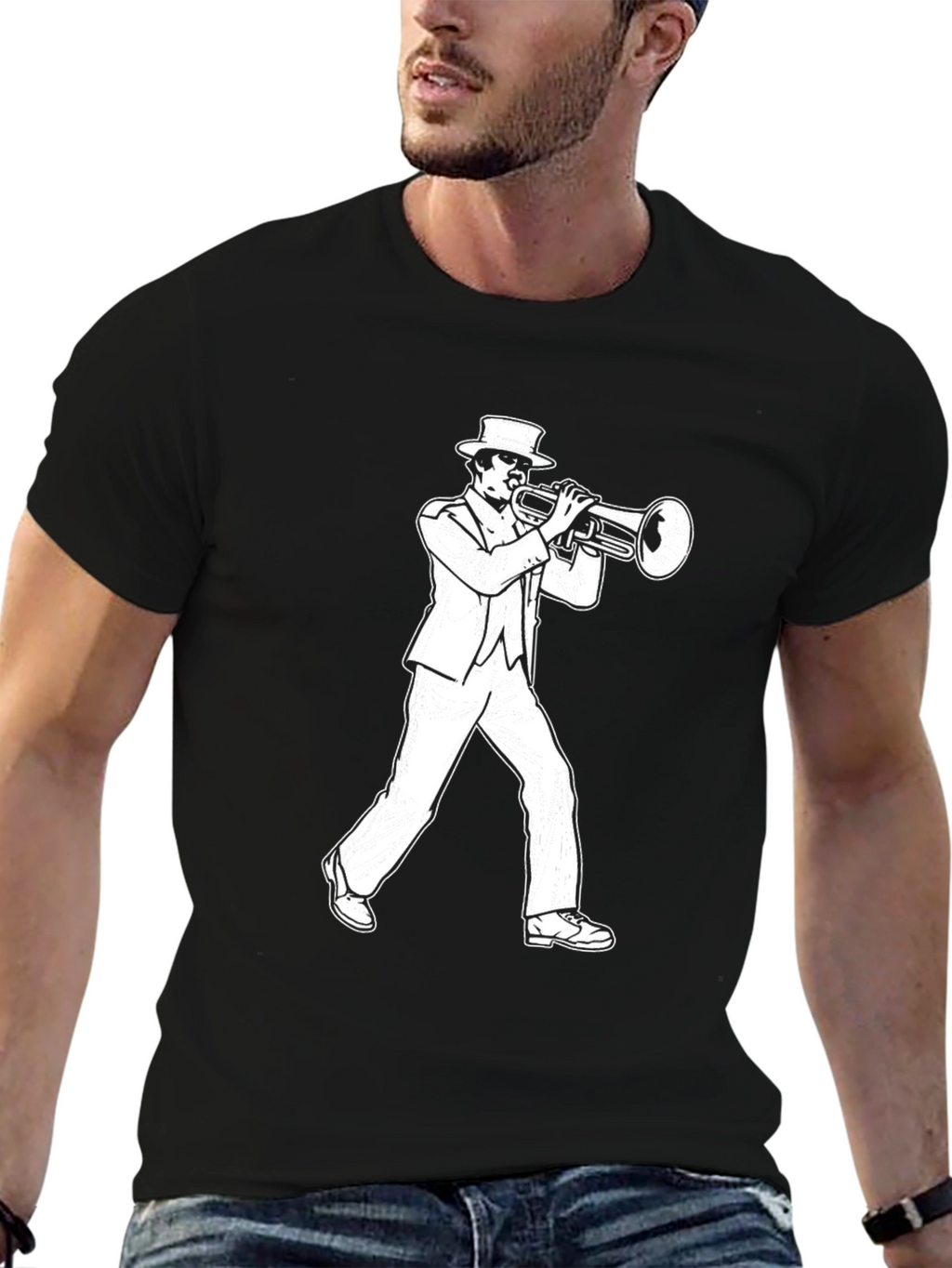 Jazz Trumpet Player Graphic T-Shirt - Black