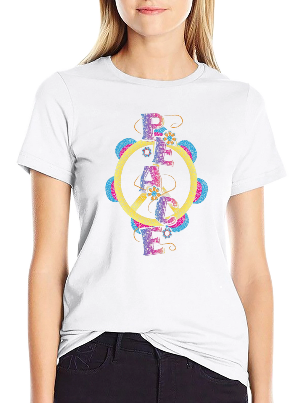 Peace Sign Retro Graphic Tee - Black Cotton T-Shirt