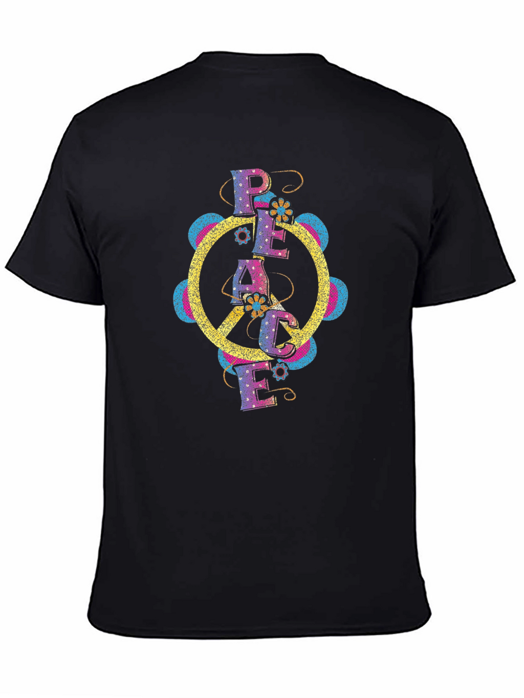 Peace Sign Retro Graphic Tee - Black Cotton T-Shirt