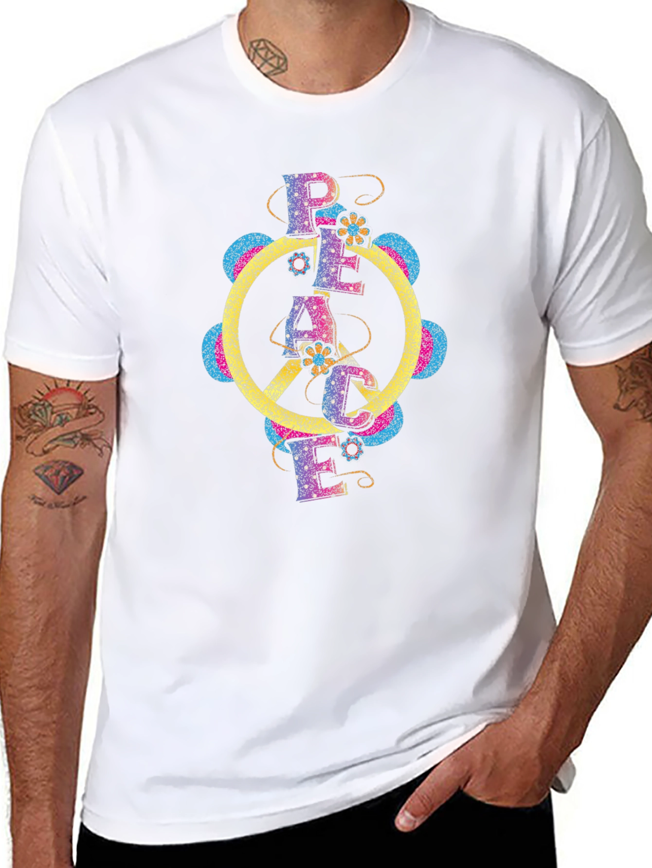 Peace Sign Retro Graphic Tee - Black Cotton T-Shirt