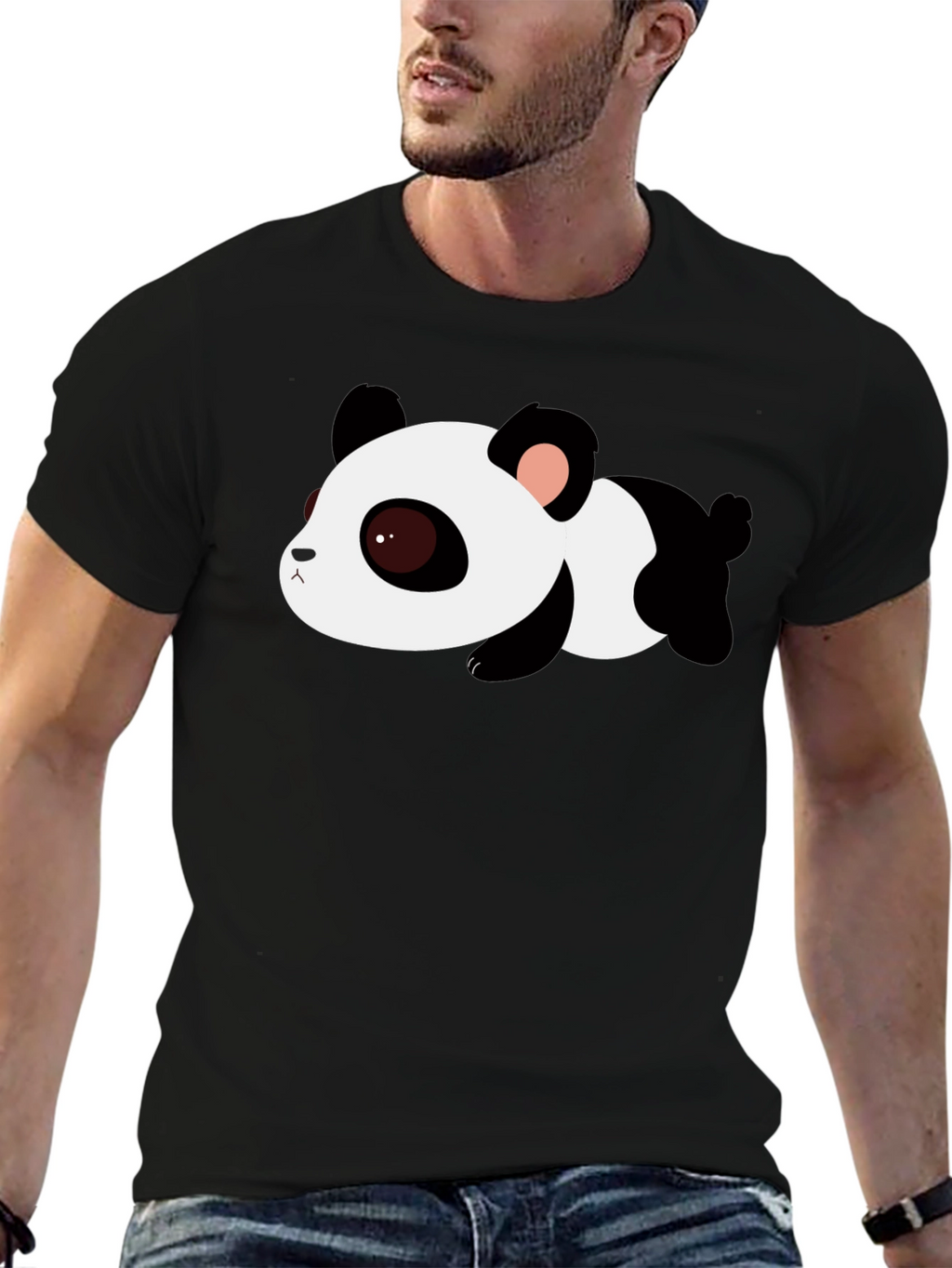 Cute Panda Graphic Tee - Black Cotton T-Shirt