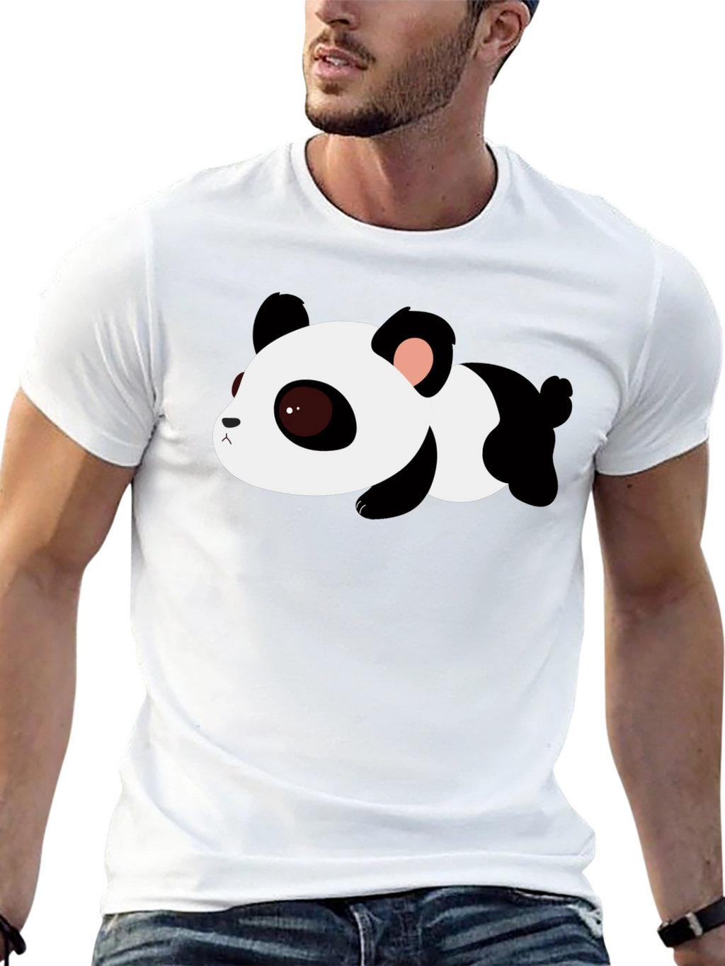 Cute Panda Graphic Tee - Black Cotton T-Shirt
