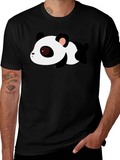 Cute Panda Graphic Tee - Black Cotton T-Shirt