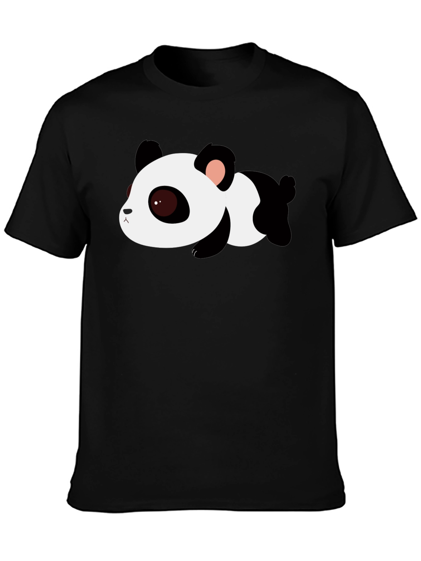Cute Panda Graphic Tee - Black Cotton T-Shirt