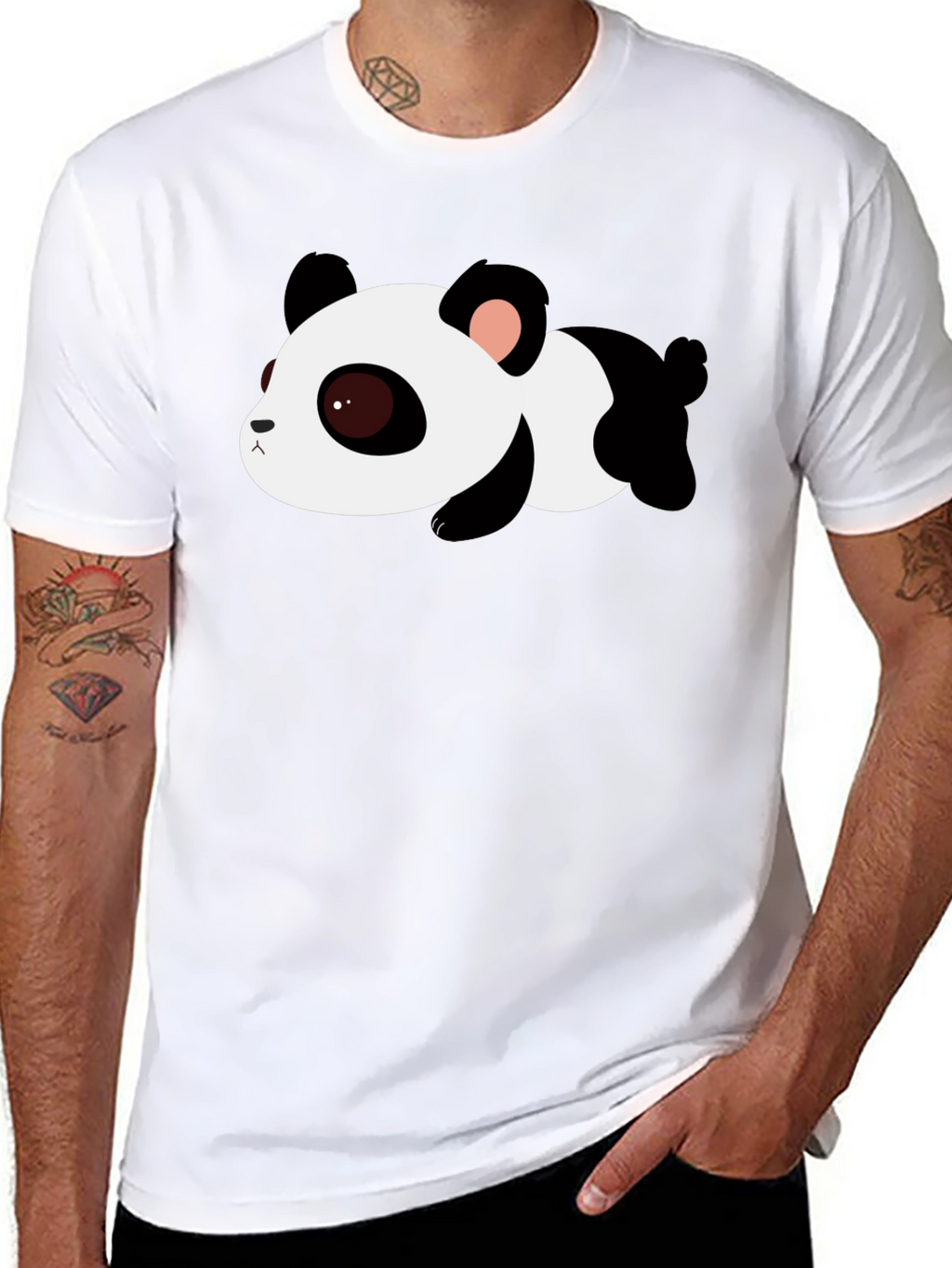 Cute Panda Graphic Tee - Black Cotton T-Shirt