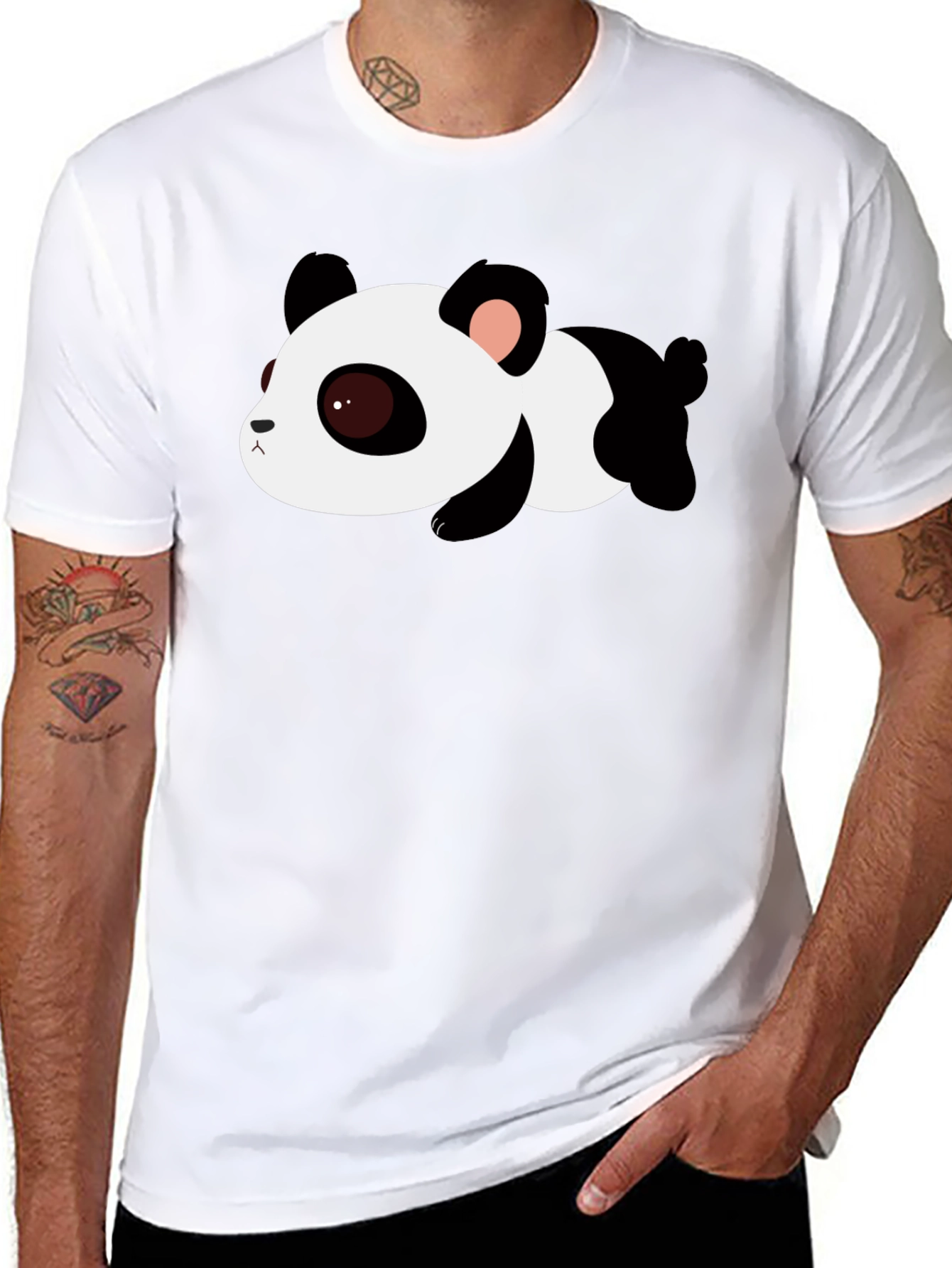 Cute Panda Graphic Tee - Black Cotton T-Shirt