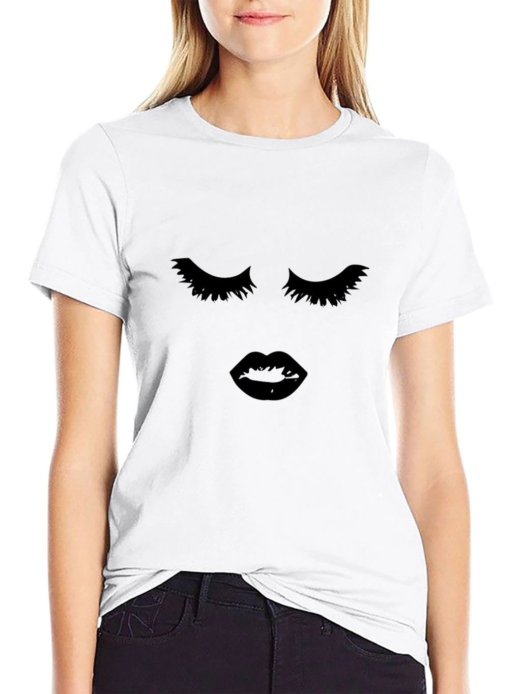 Eyelashes and Lips Graphic Tee - Black