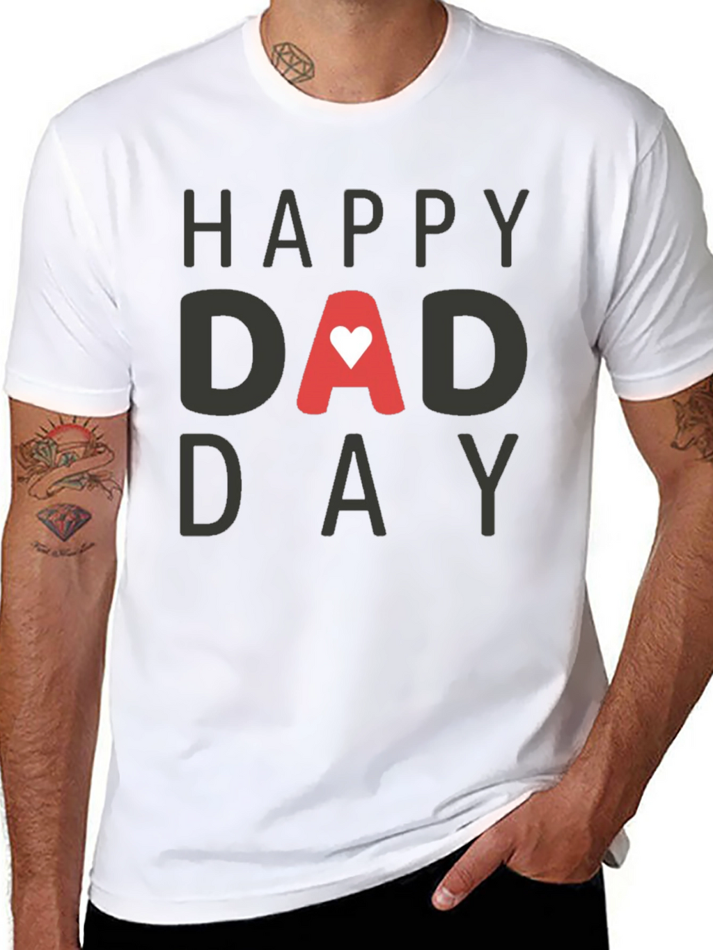 Happy Dad Day Black T-Shirt with Heart