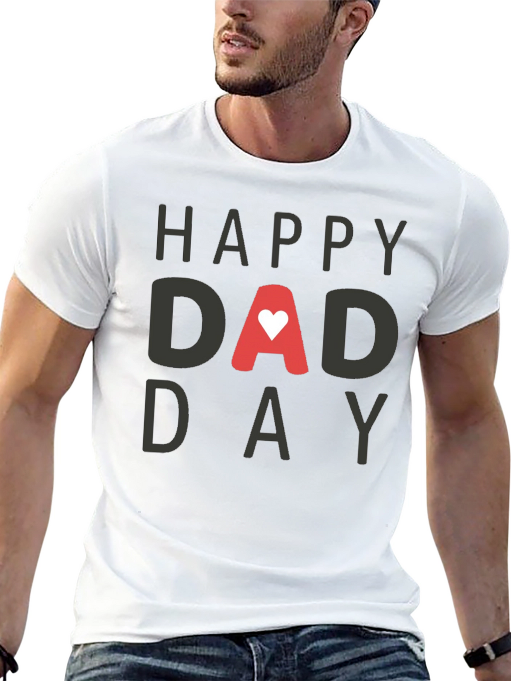 Happy Dad Day Black T-Shirt with Heart