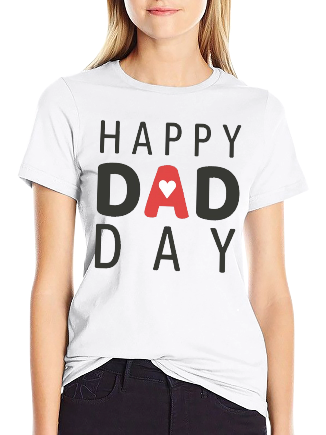 Happy Dad Day Black T-Shirt with Heart