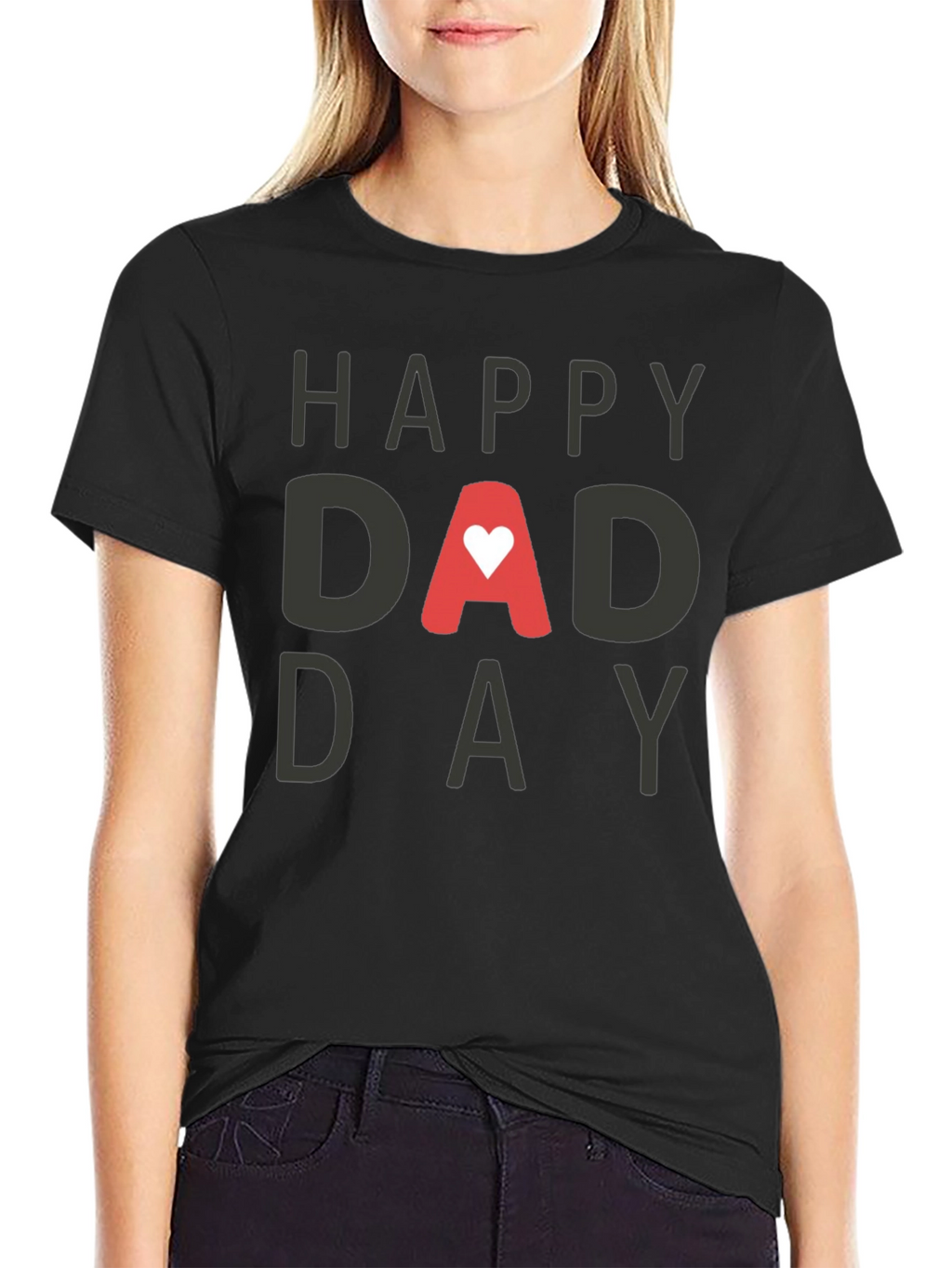 Happy Dad Day Black T-Shirt with Heart
