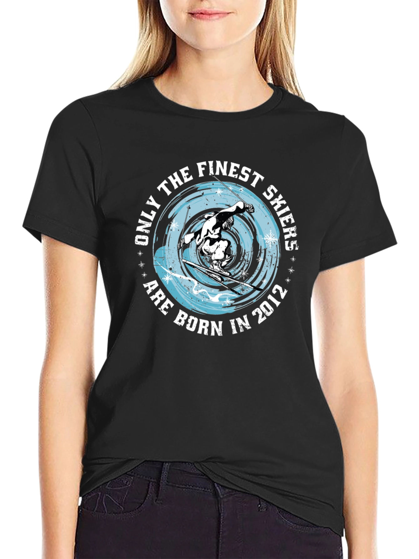 Finest Skiers Born in 2012 Black Graphic Tee
