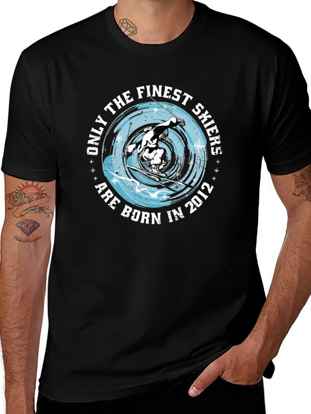 Finest Skiers Born in 2012 Black Graphic Tee