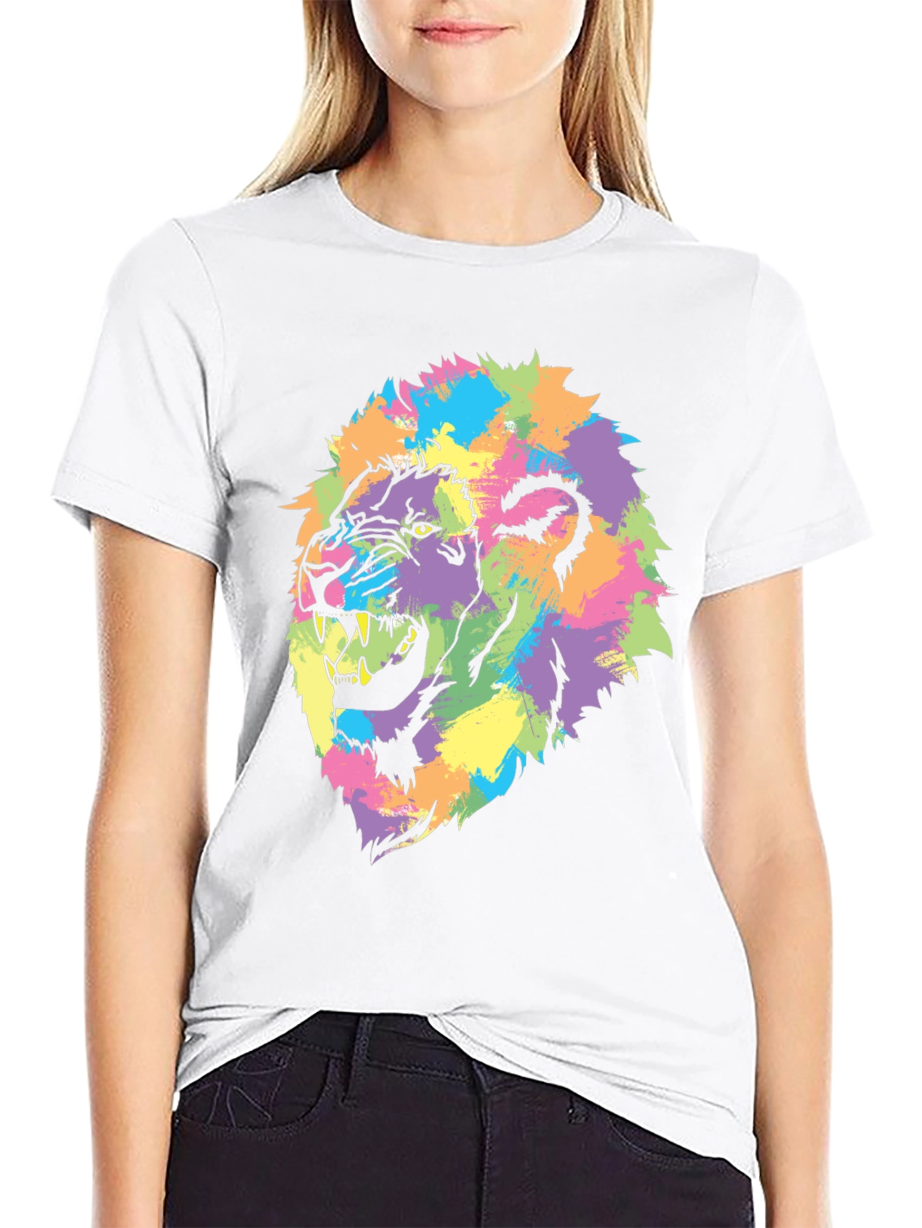 Vibrant Lion Graphic Tee - Bold Colorful Design