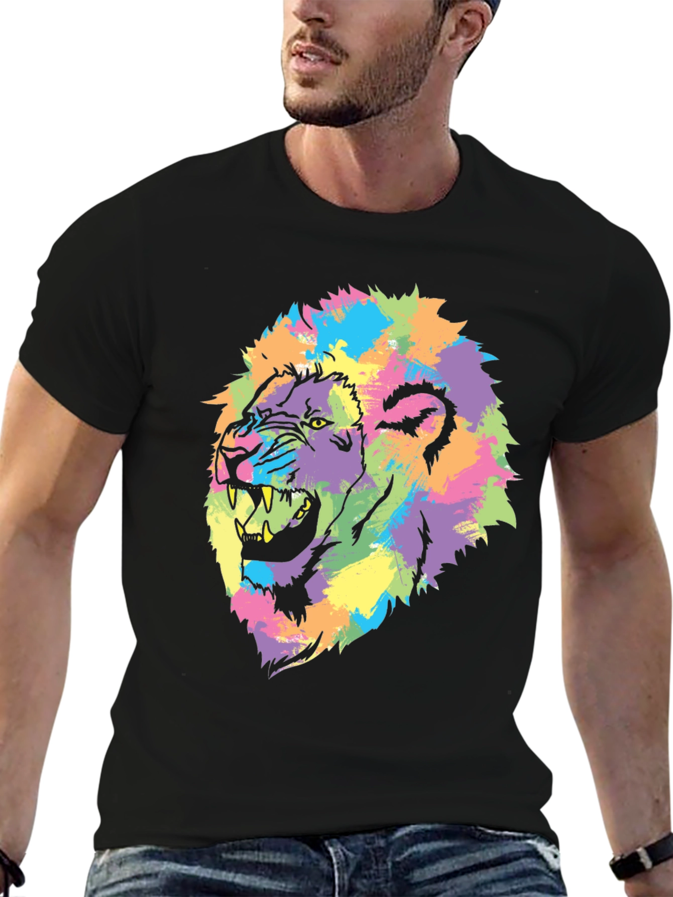 Vibrant Lion Graphic Tee - Bold Colorful Design