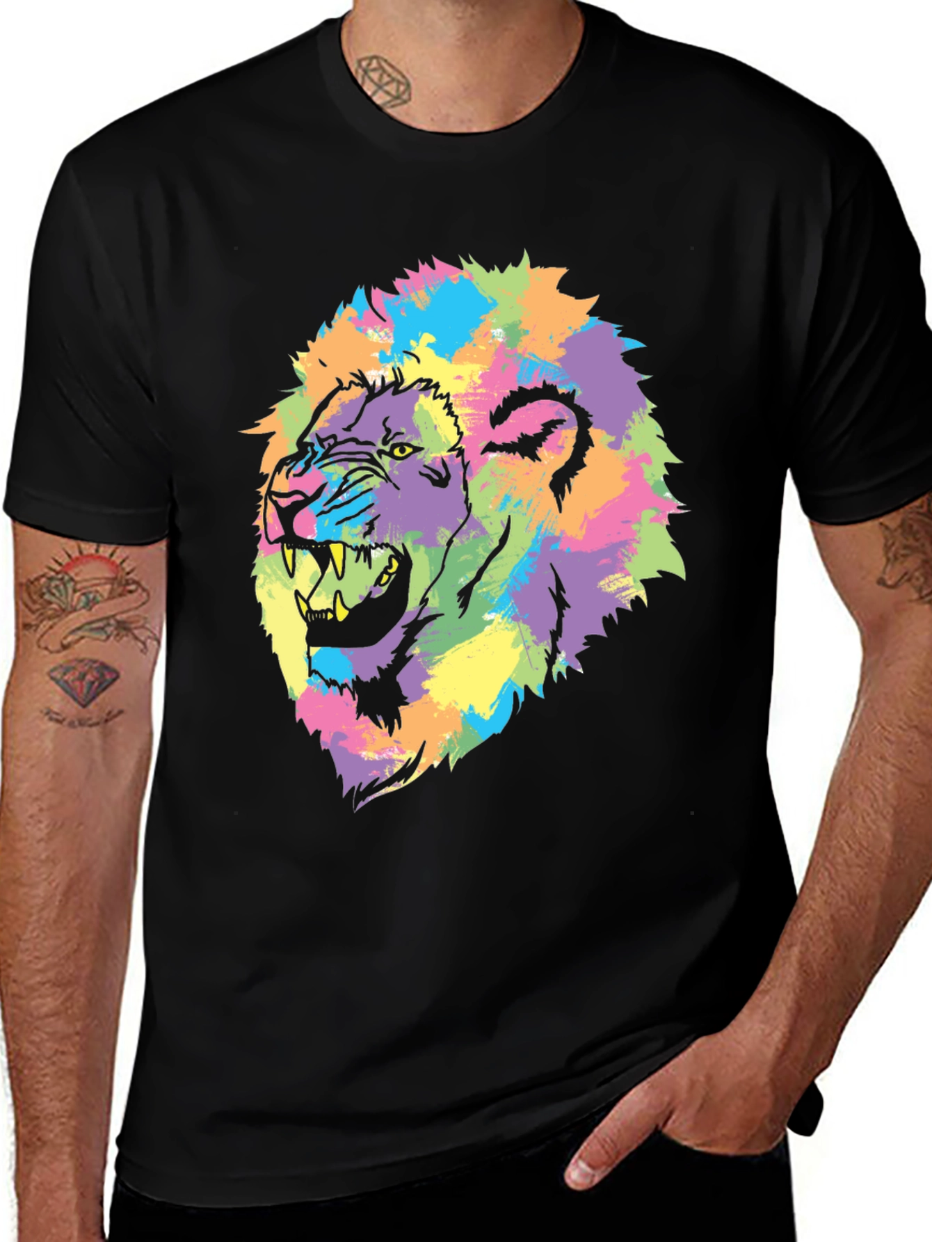Vibrant Lion Graphic Tee - Bold Colorful Design