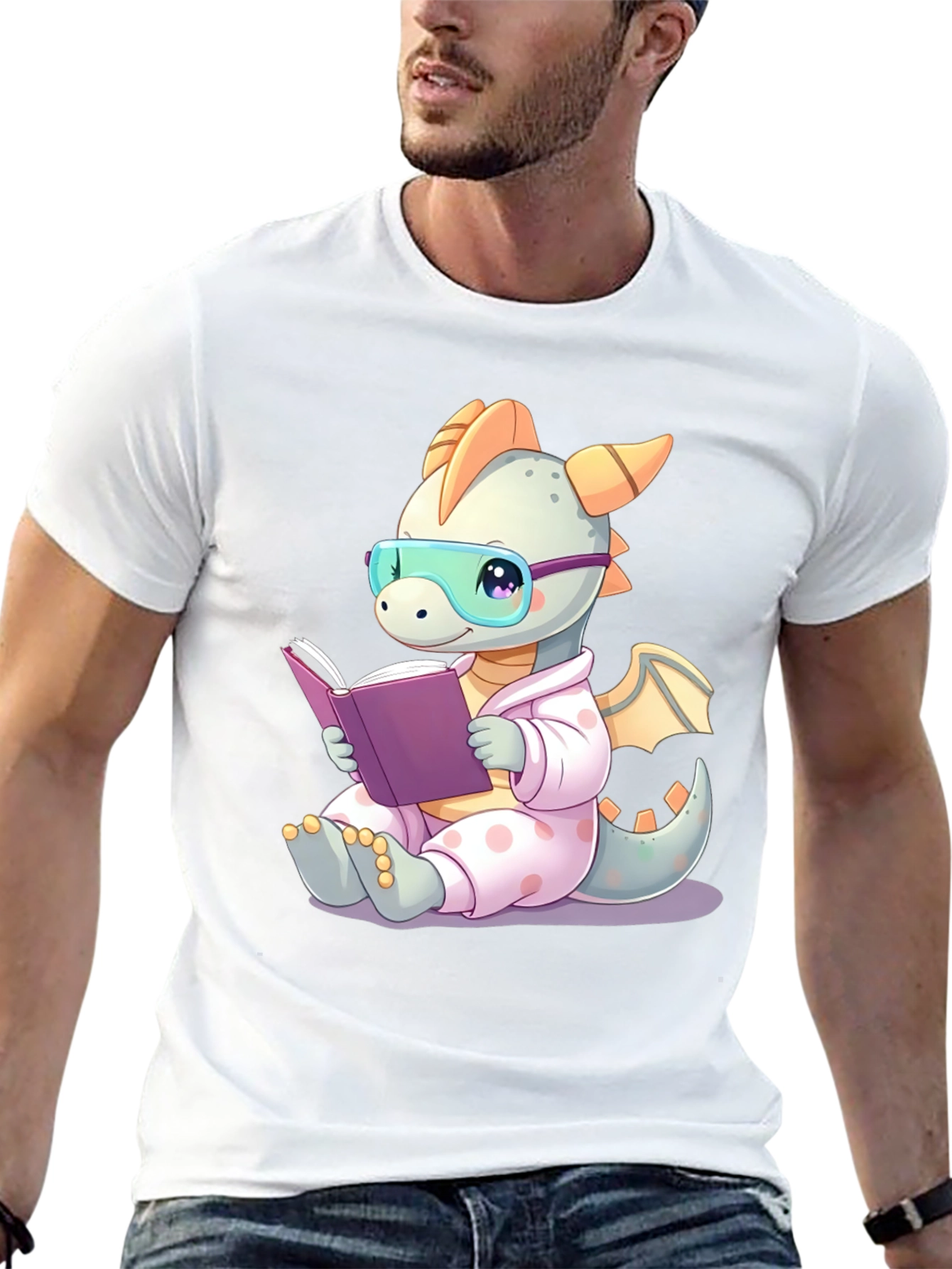 Cute Dragon Reading Book T-Shirt