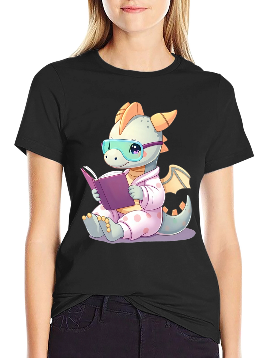 Cute Dragon Reading Book T-Shirt