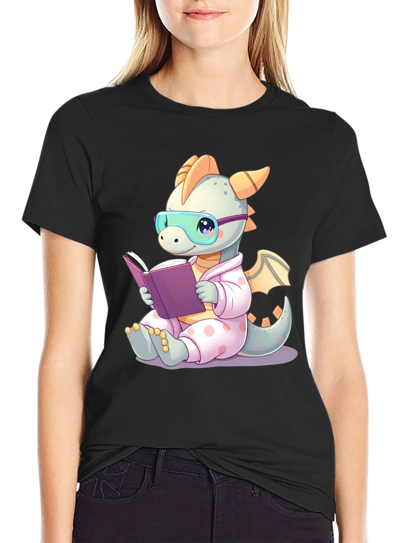 Cute Dragon Reading Book T-Shirt