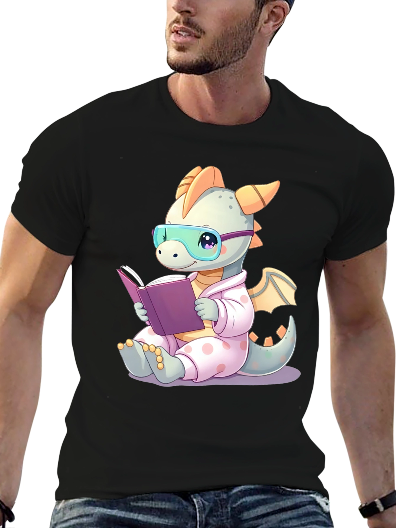 Cute Dragon Reading Book T-Shirt