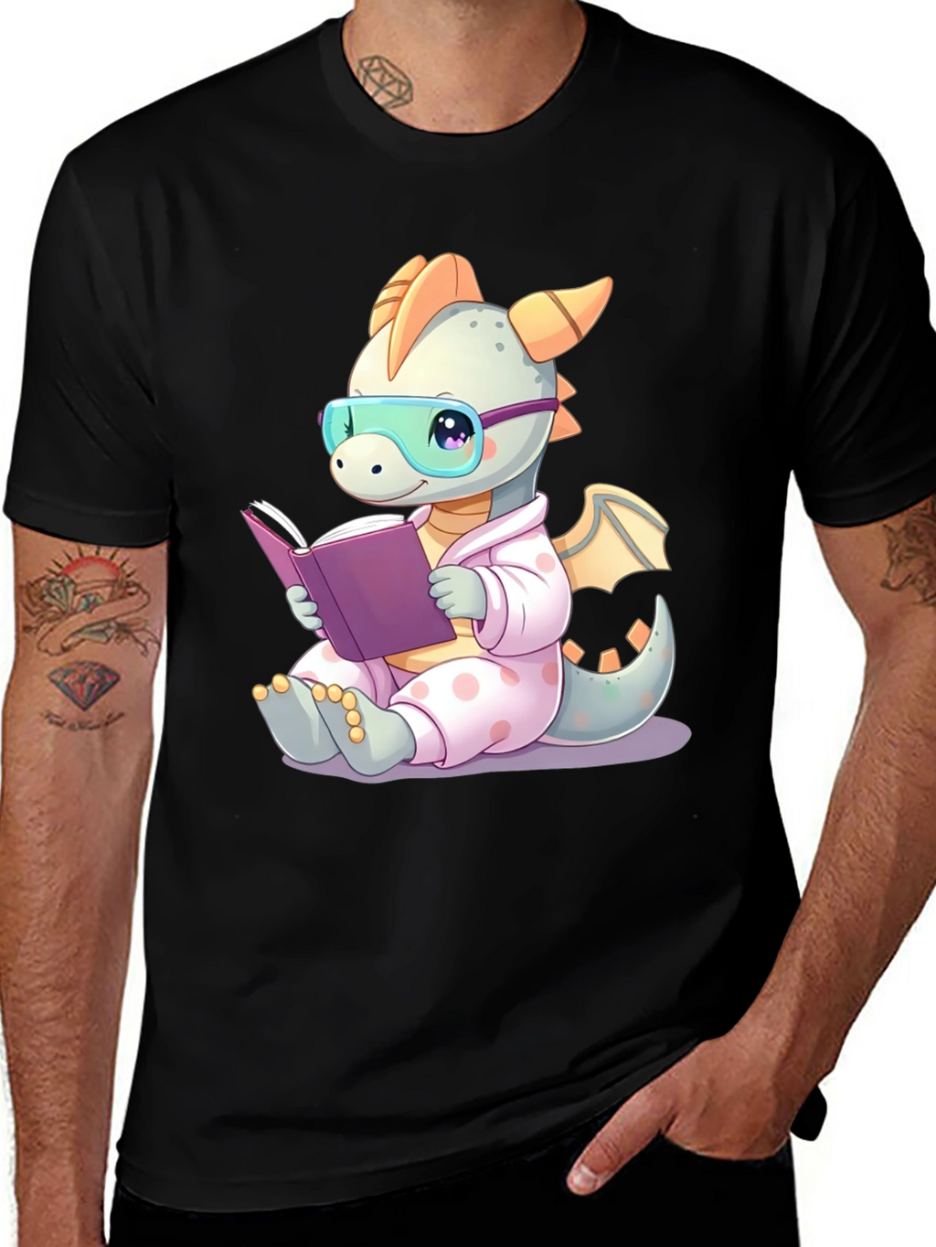 Cute Dragon Reading Book T-Shirt