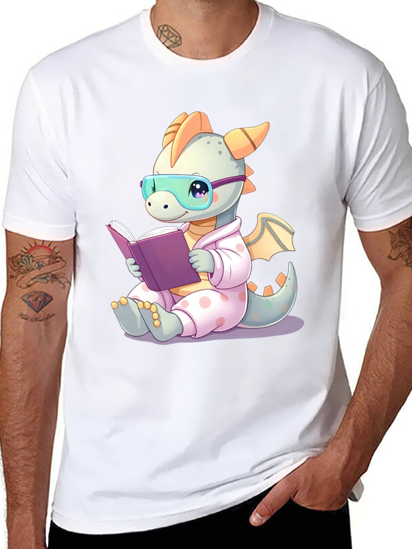 Cute Dragon Reading Book T-Shirt