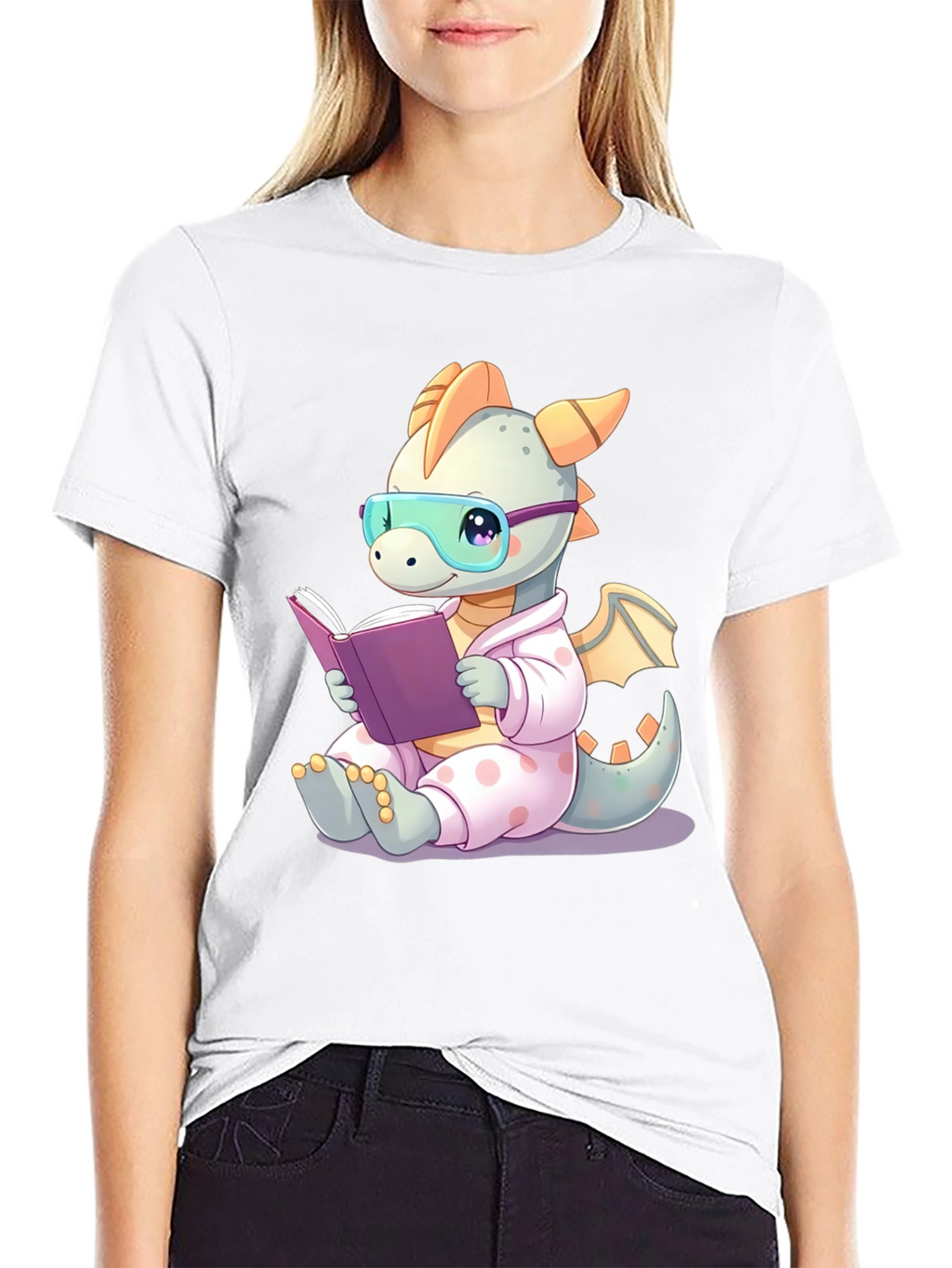 Cute Dragon Reading Book T-Shirt