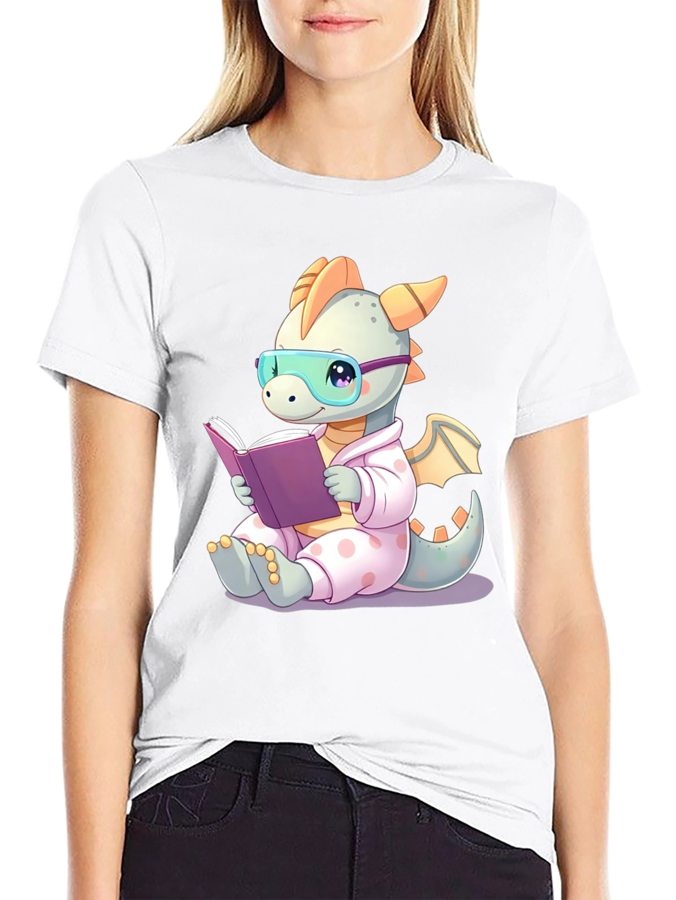 Cute Dragon Reading Book T-Shirt