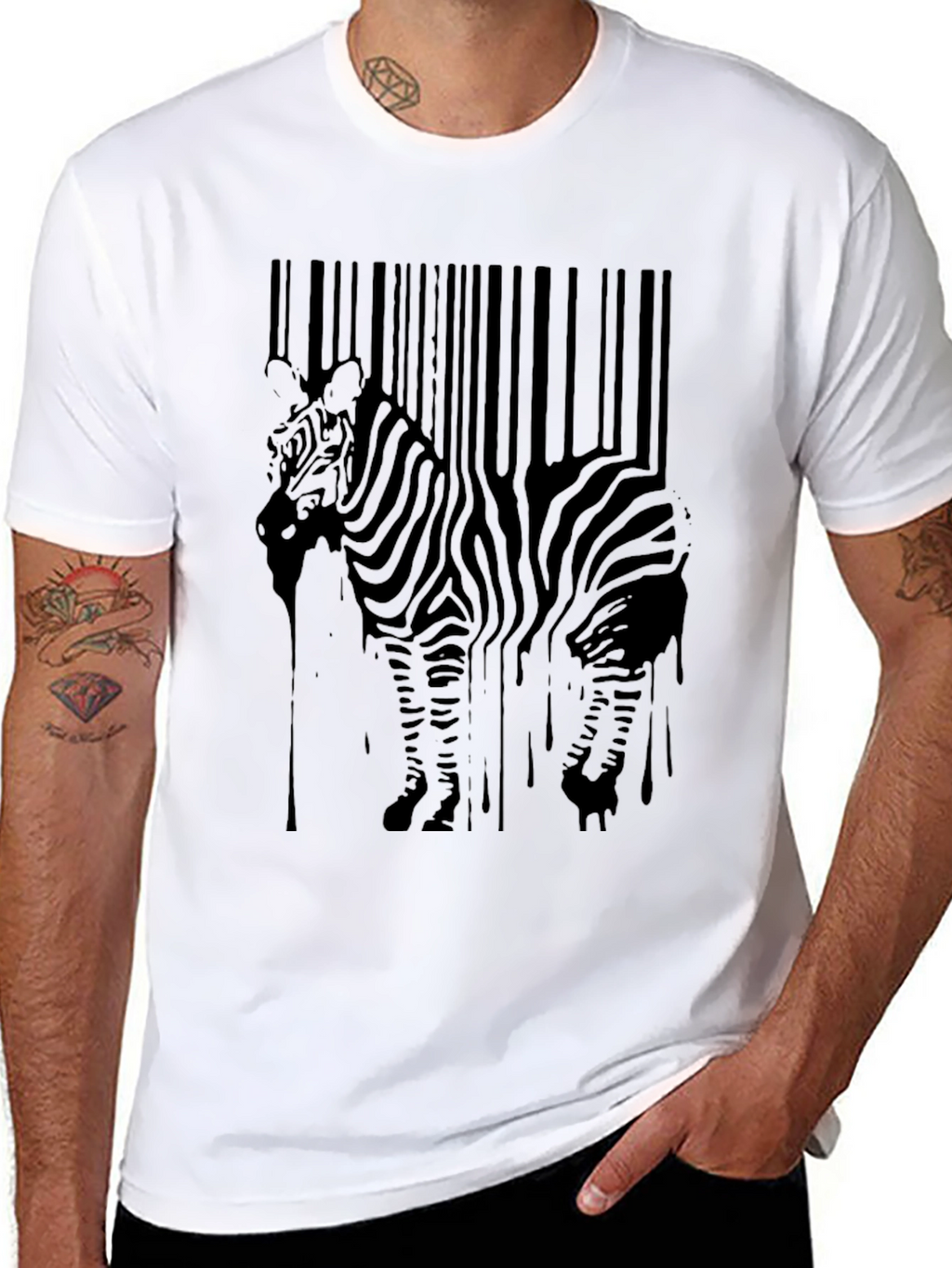 Zebra Barcode Graphic Tee - Black Mens T-Shirt