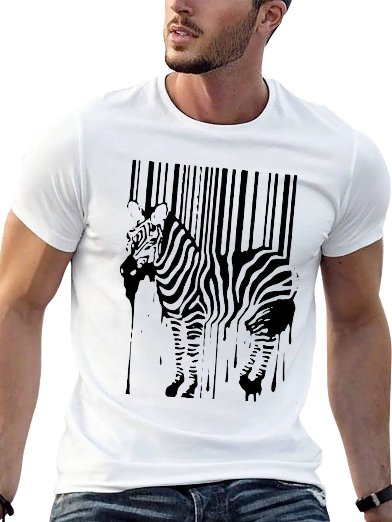 Zebra Barcode Graphic Tee - Black Mens T-Shirt