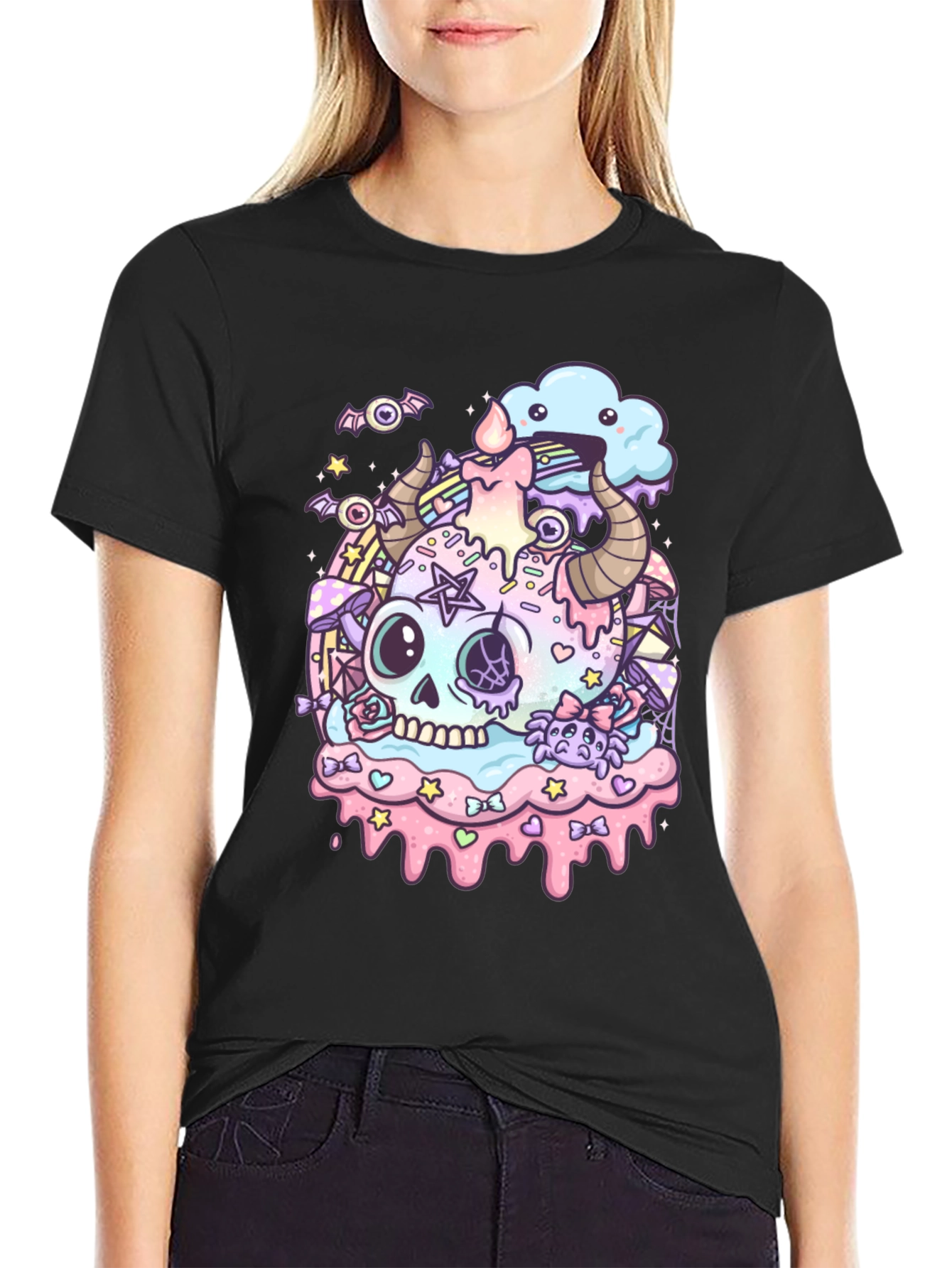 Pastel Goth Skull Graphic T-Shirt