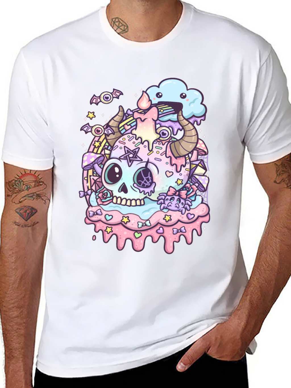 Pastel Goth Skull Graphic T-Shirt