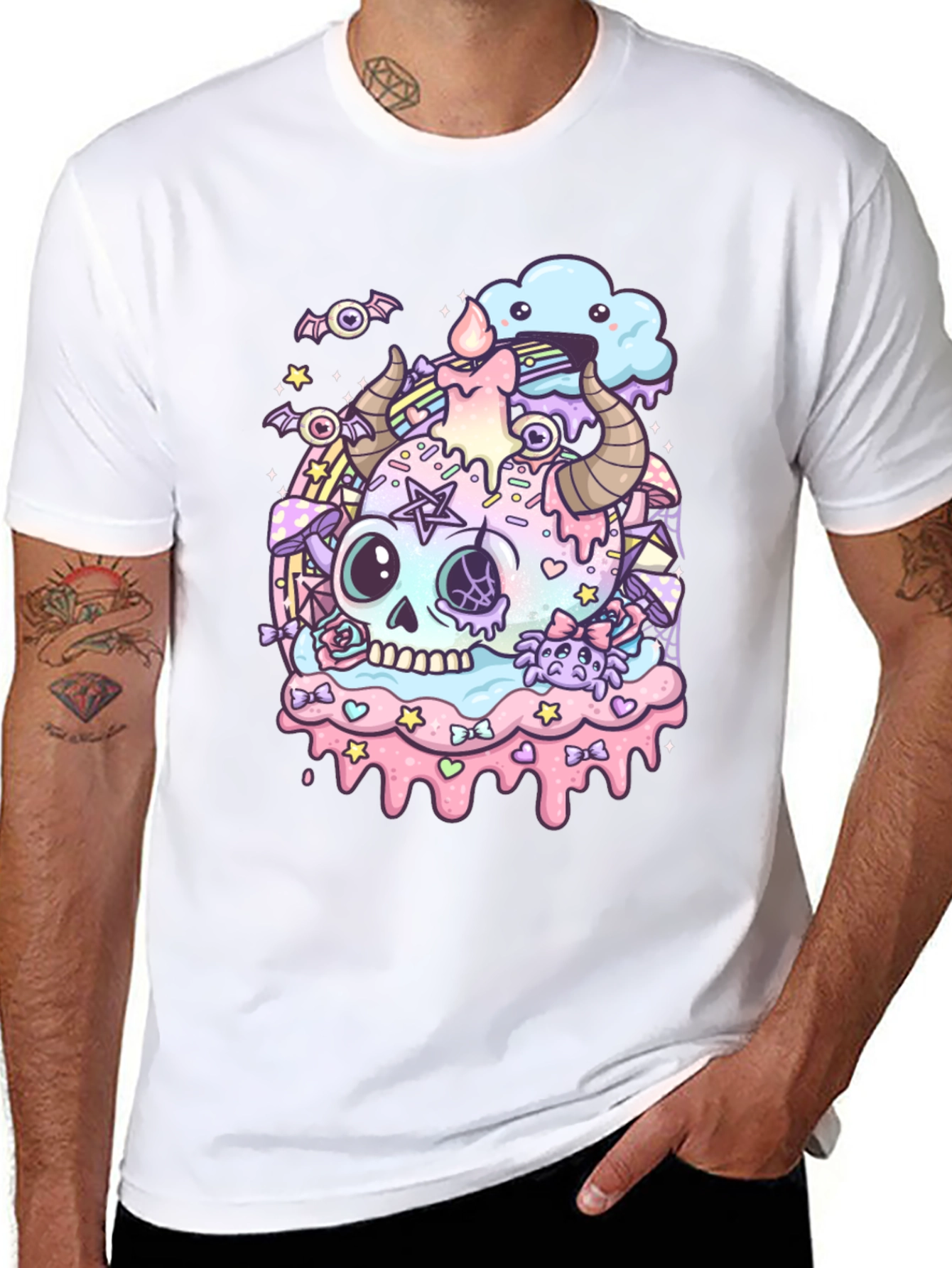 Pastel Goth Skull Graphic T-Shirt