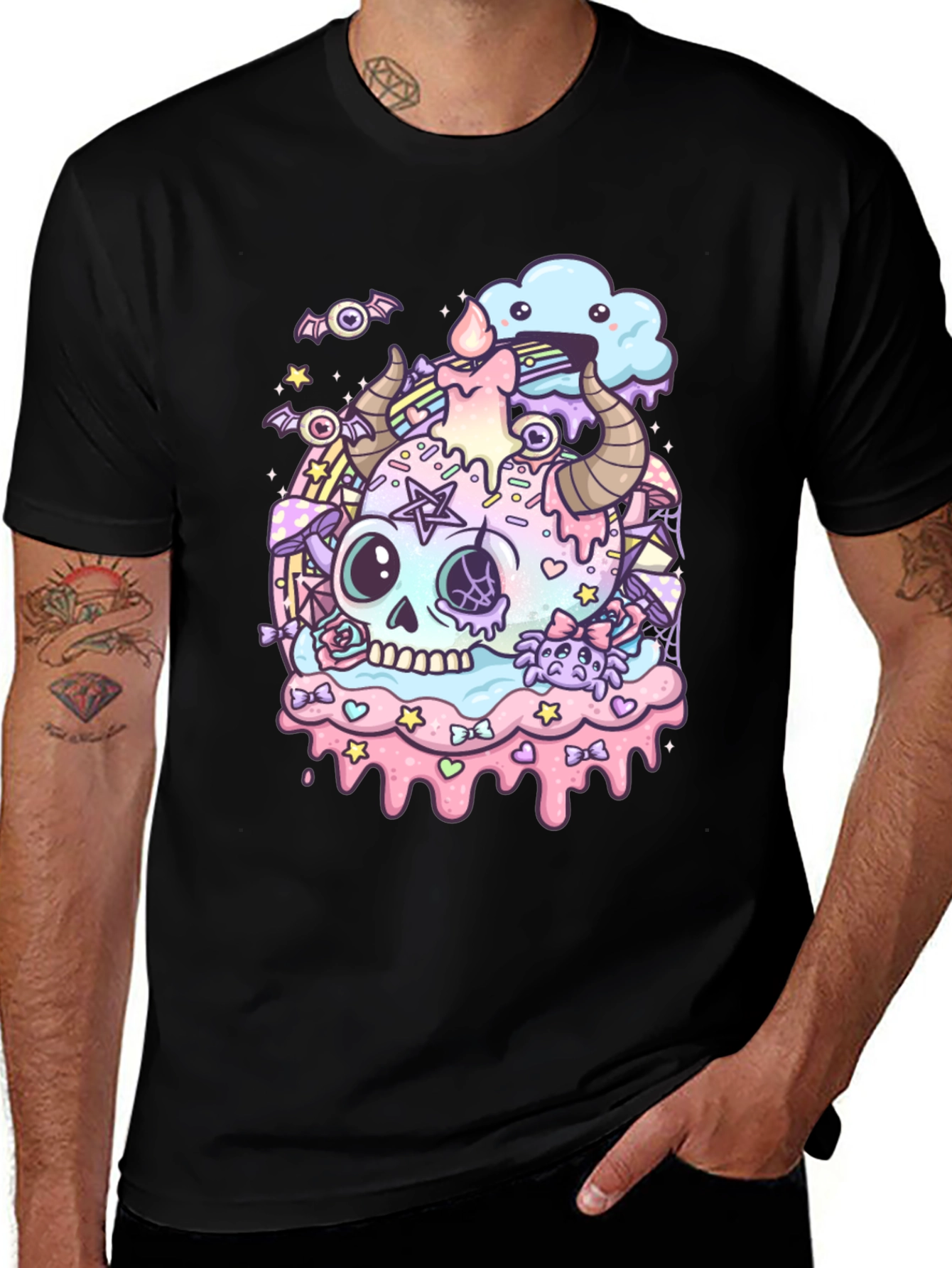 Pastel Goth Skull Graphic T-Shirt