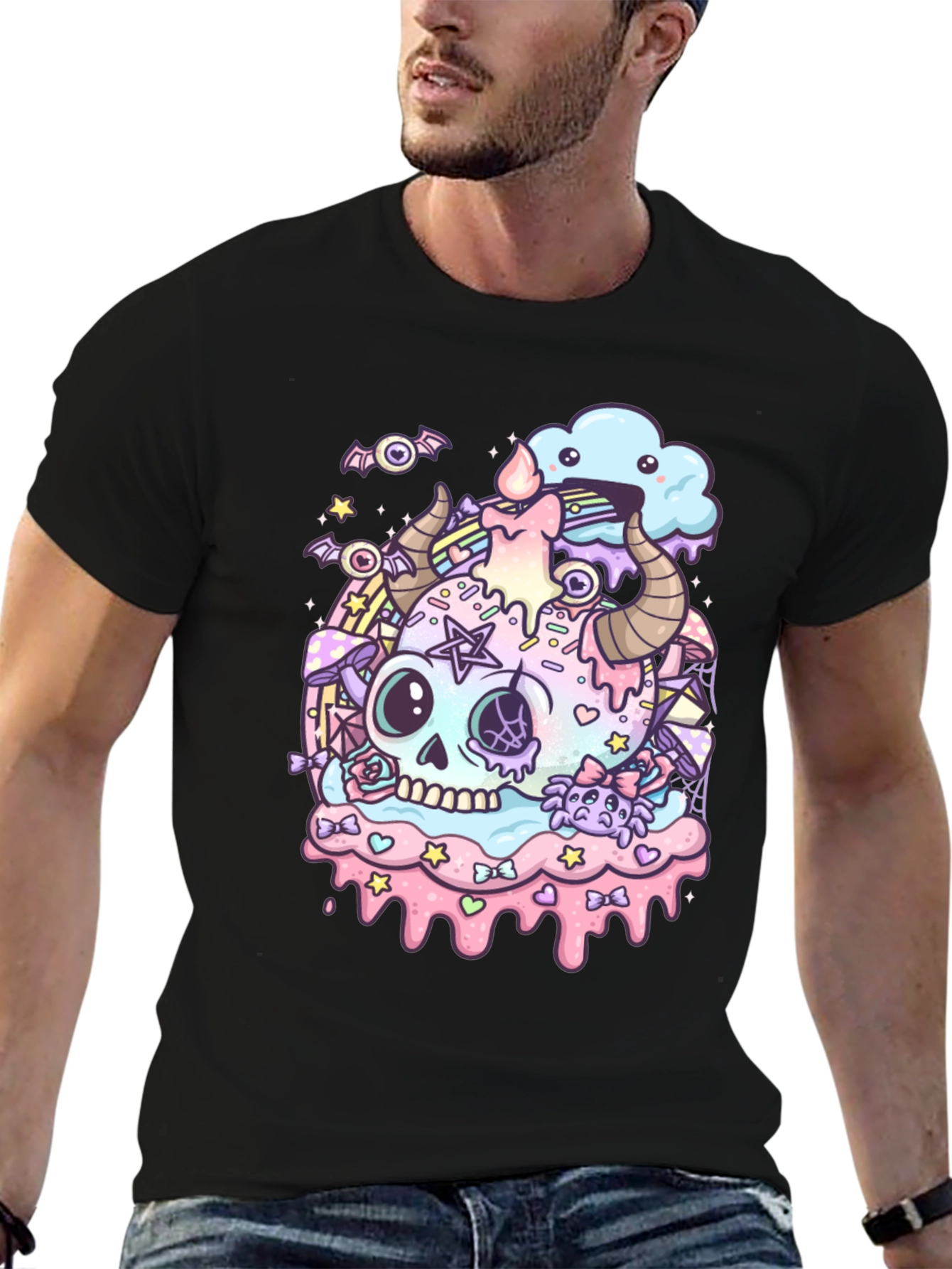 Pastel Goth Skull Graphic T-Shirt