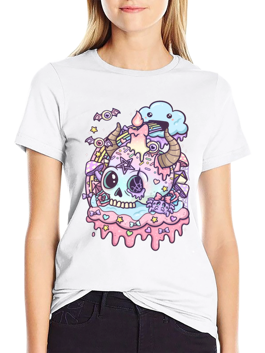 Pastel Goth Skull Graphic T-Shirt
