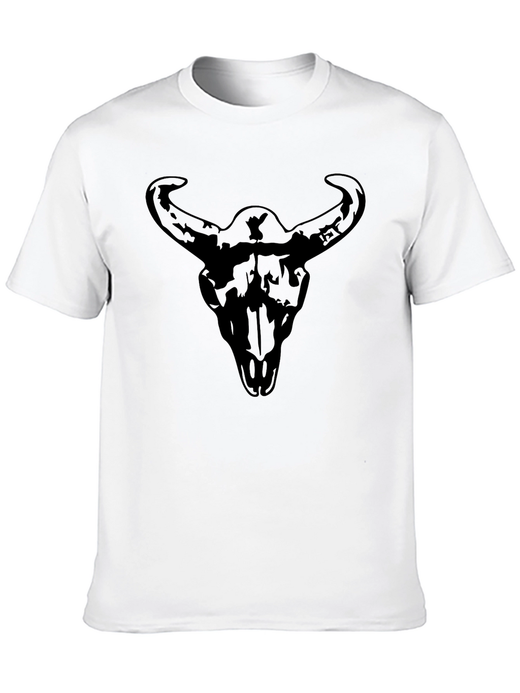 Mens Black Graphic Tee - Steer Skull Print