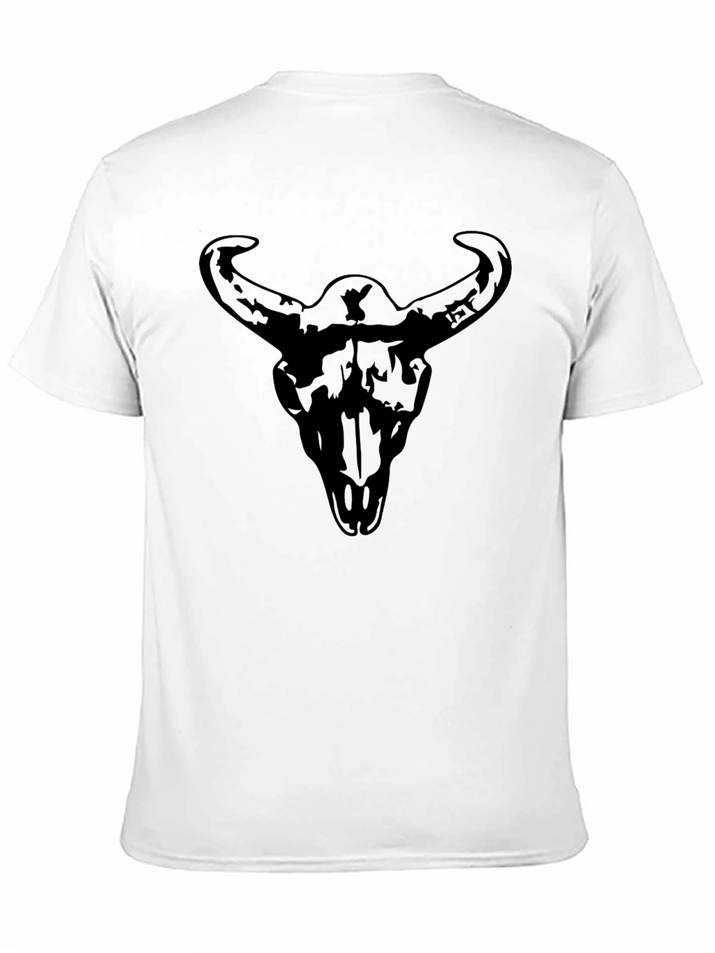 Mens Black Graphic Tee - Steer Skull Print