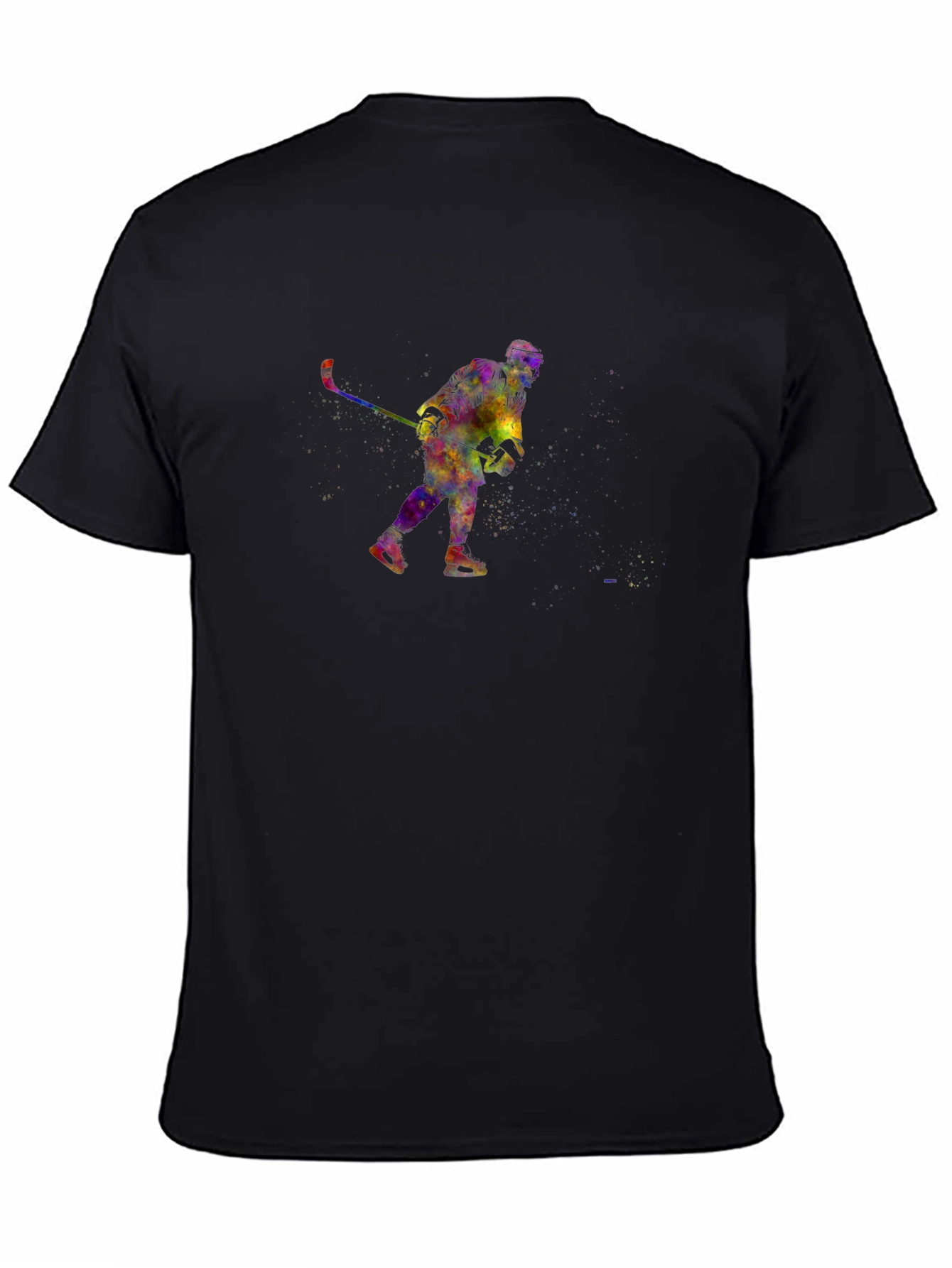 Vibrant Watercolor Hockey Player Black T-Shirt