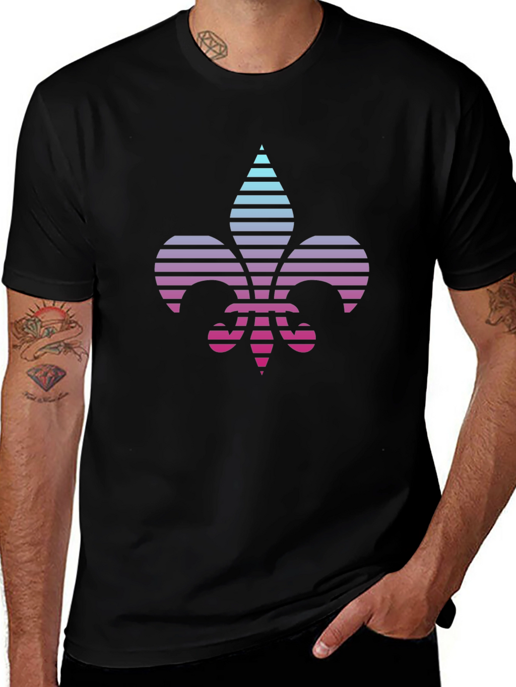Retro Fleur-de-Lis Graphic Tee - Black