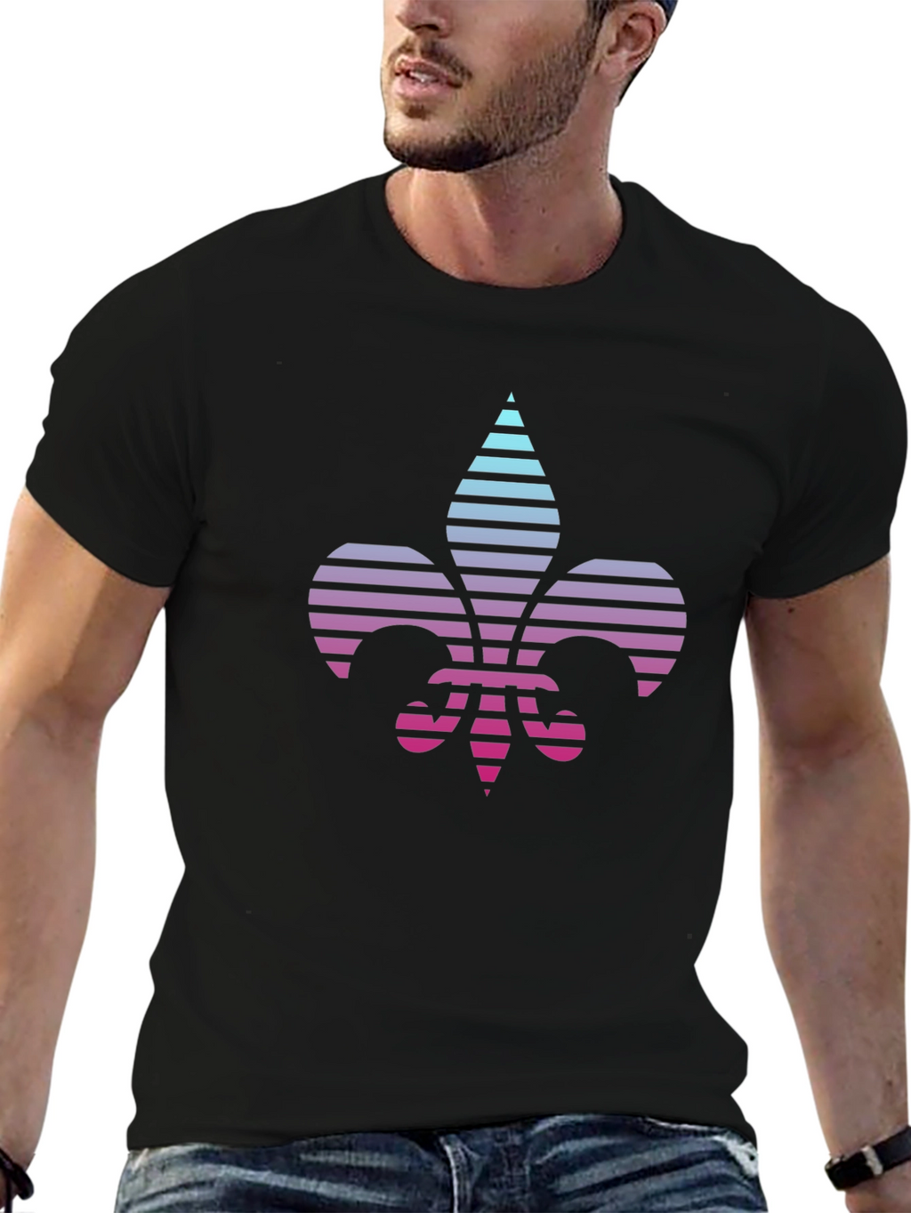 Retro Fleur-de-Lis Graphic Tee - Black