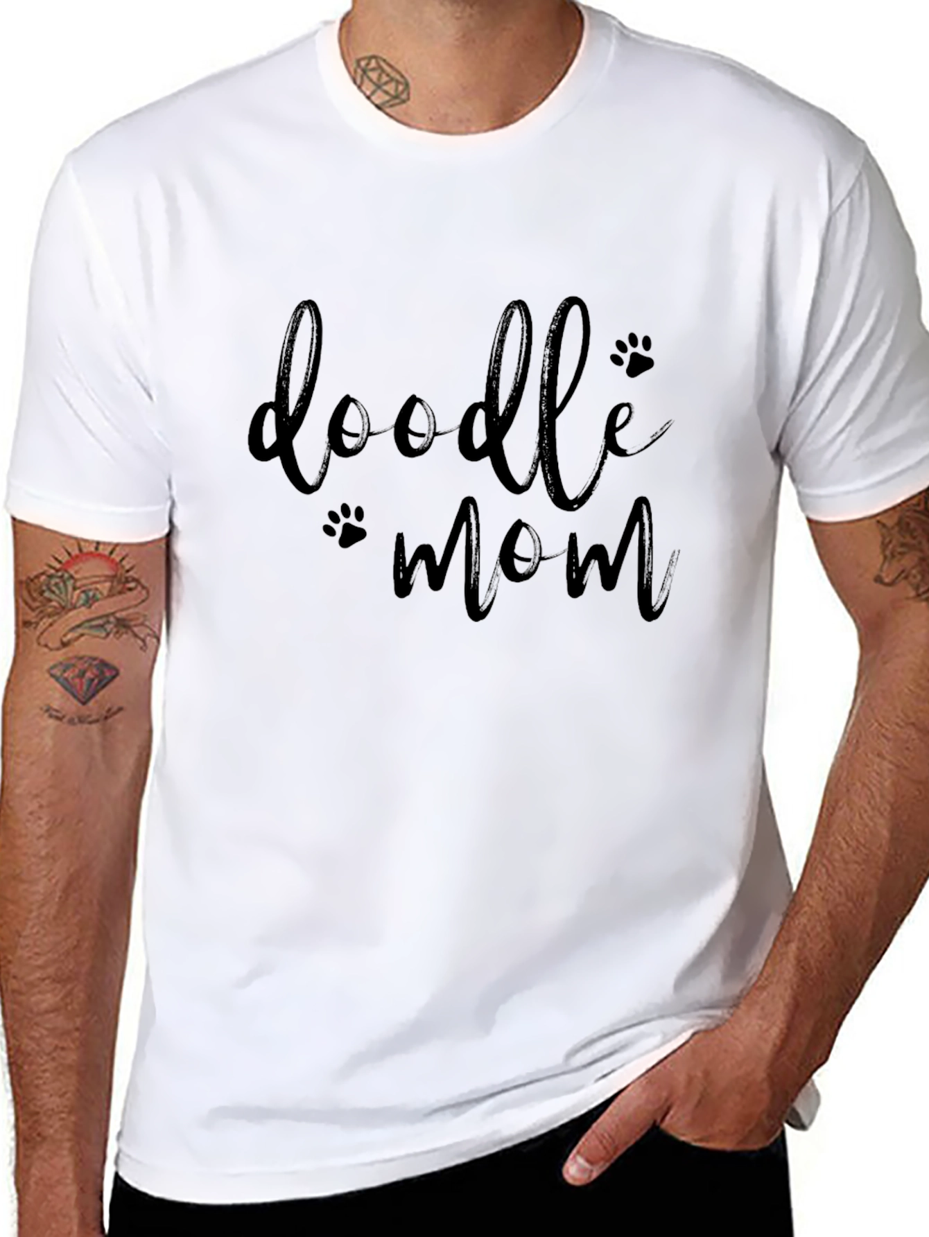 Doodle Mom Black T-Shirt - Paw Print Design